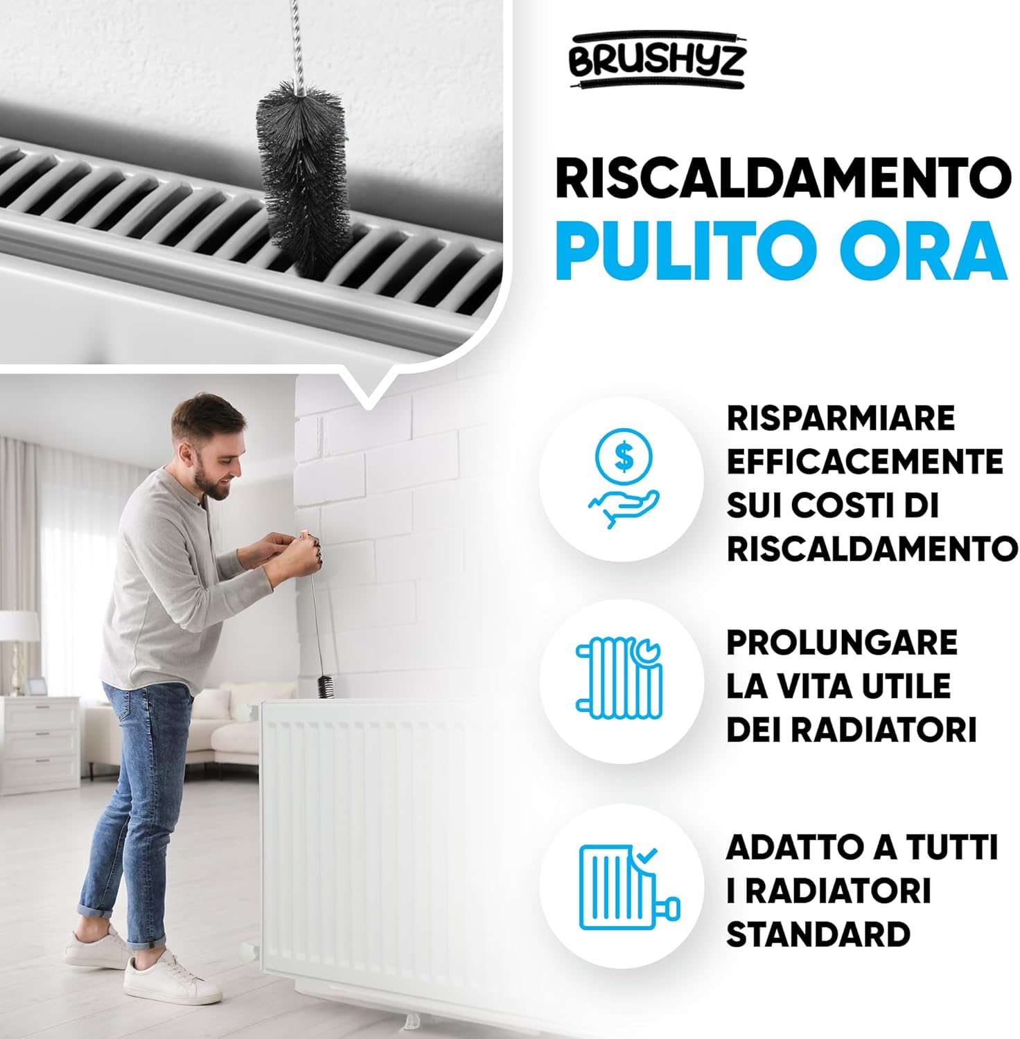 Pulisci Termosifoni Flessibile 117cm con Setole Nylon - immagine 4