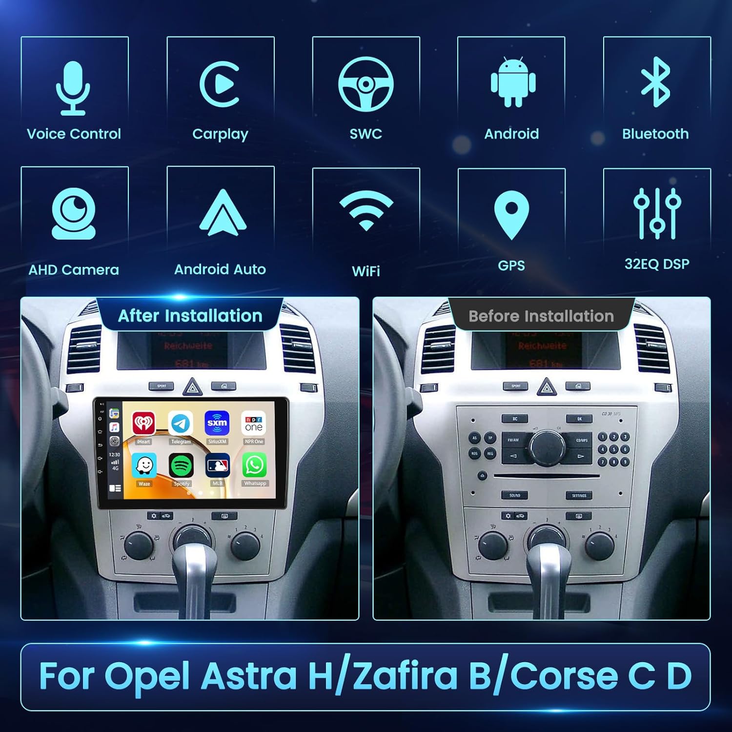 Fuluku Autoradio Android 9'' per Opel Astra H/Zafira B - immagine 2