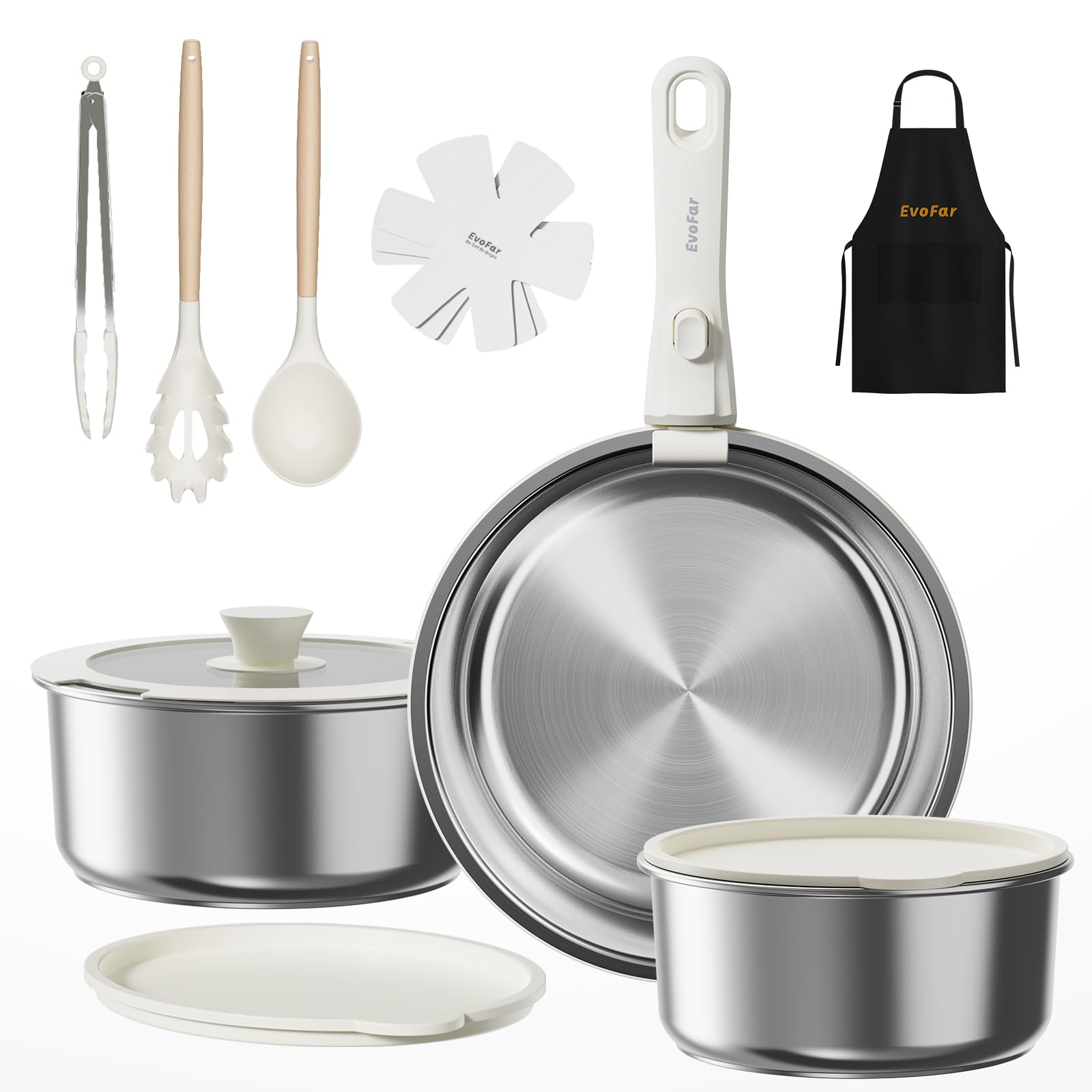 Set di Pentole 14 Pezzi in Acciaio Inox, Argento