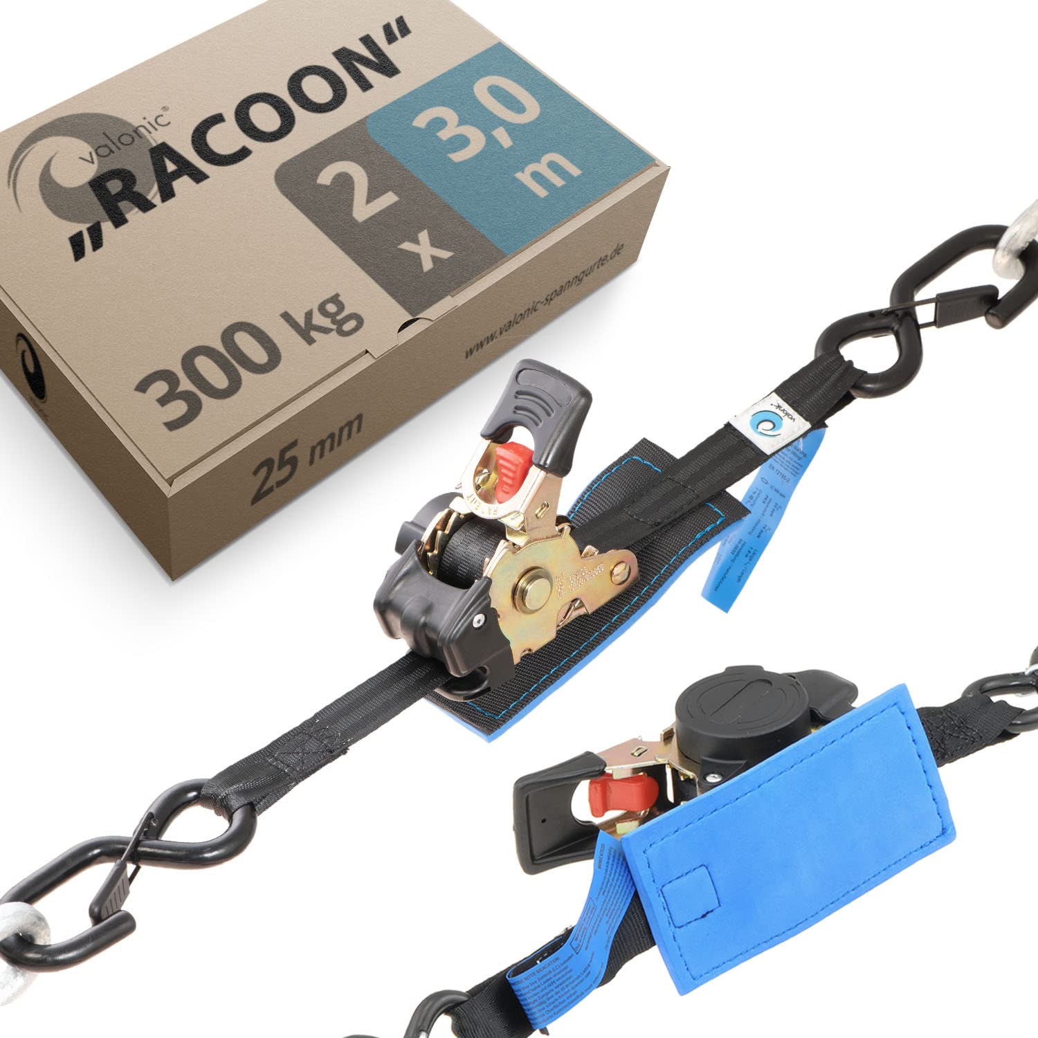 Valonic RACOON - 2 Cinghie Fissaggio Automatico 3m, Nero