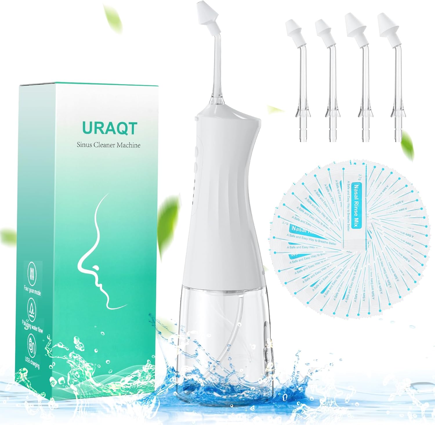URAQT Neti Pot Elettrico 300ml con 40 Sali Nasali - immagine 1