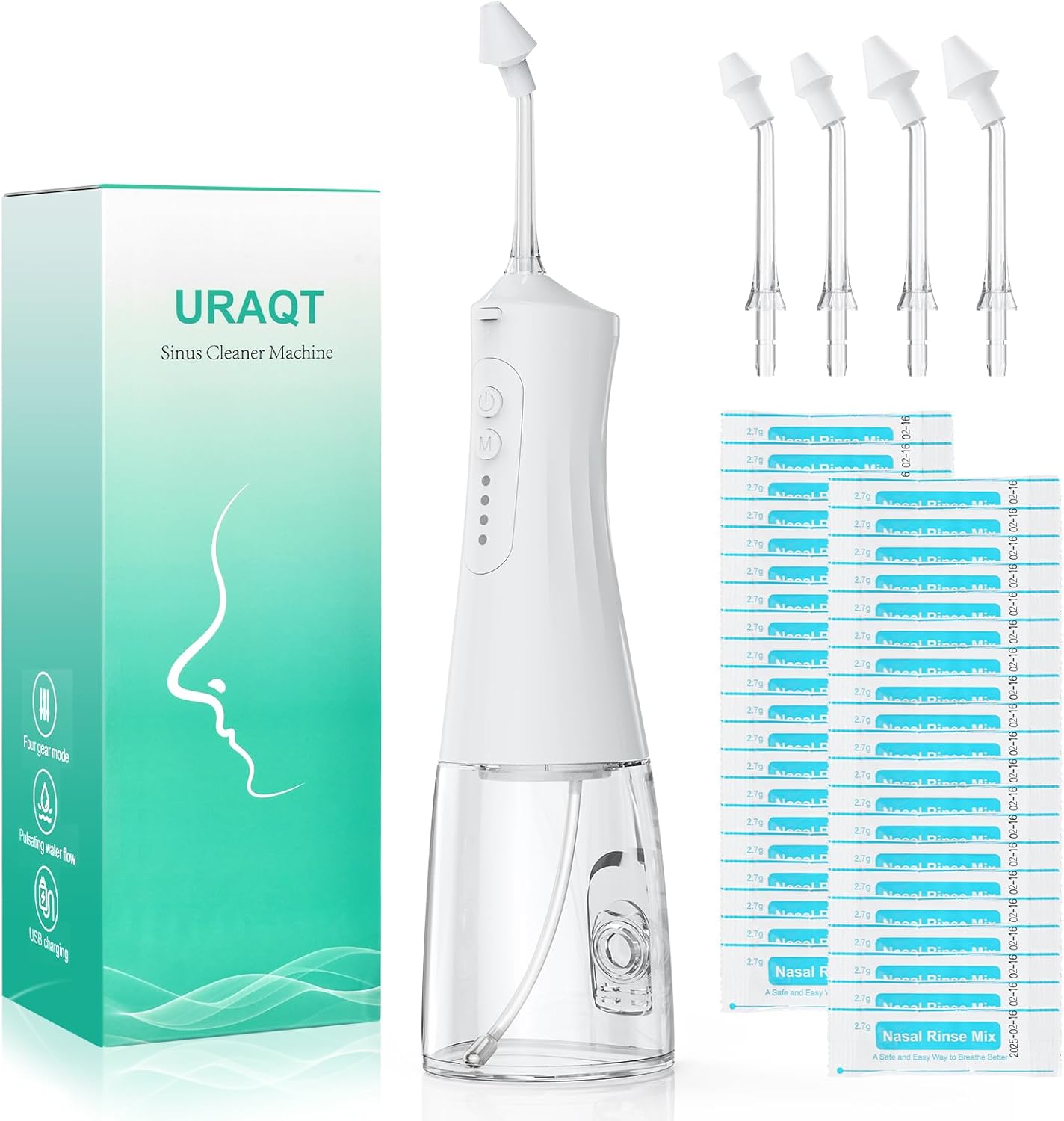 URAQT Neti Pot Elettrico 300ml con 40 Sali Nasali - immagine 8