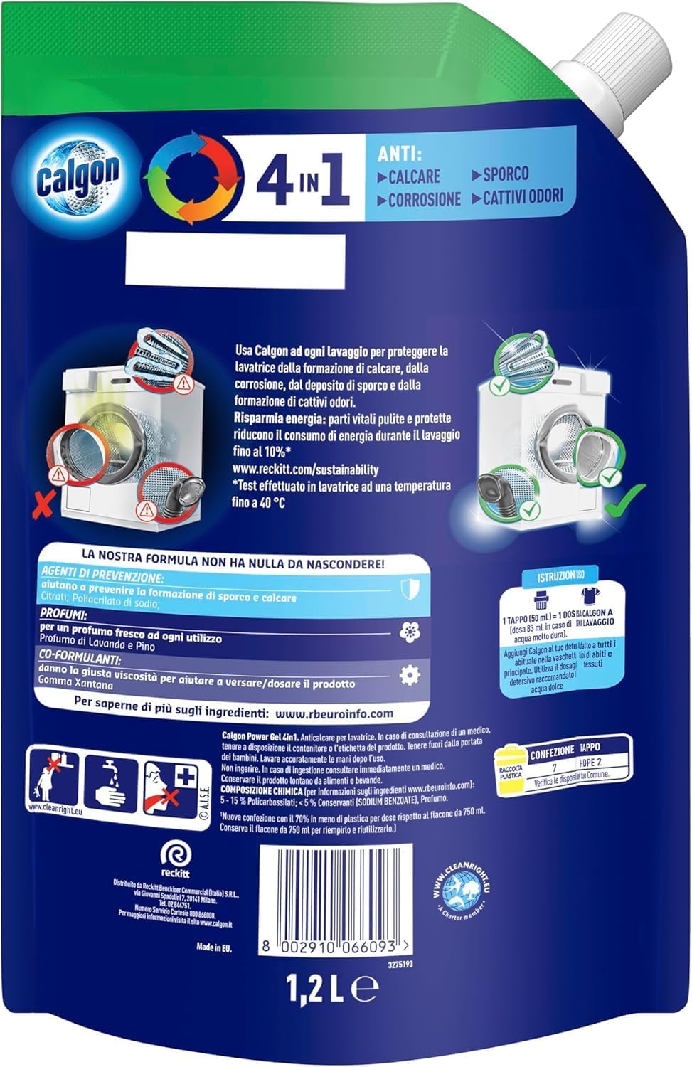 Calgon Power Gel Anticalcare Lavatrice 4 in 1, 1.2l Additivo per Capi ...