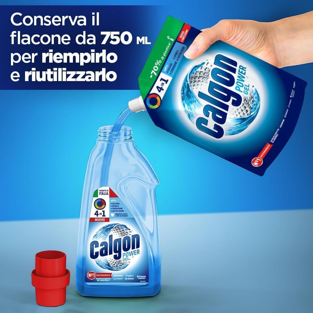 Calgon Power Gel Anticalcare Lavatrice 4 in 1, 1.2l Additivo per Capi ...