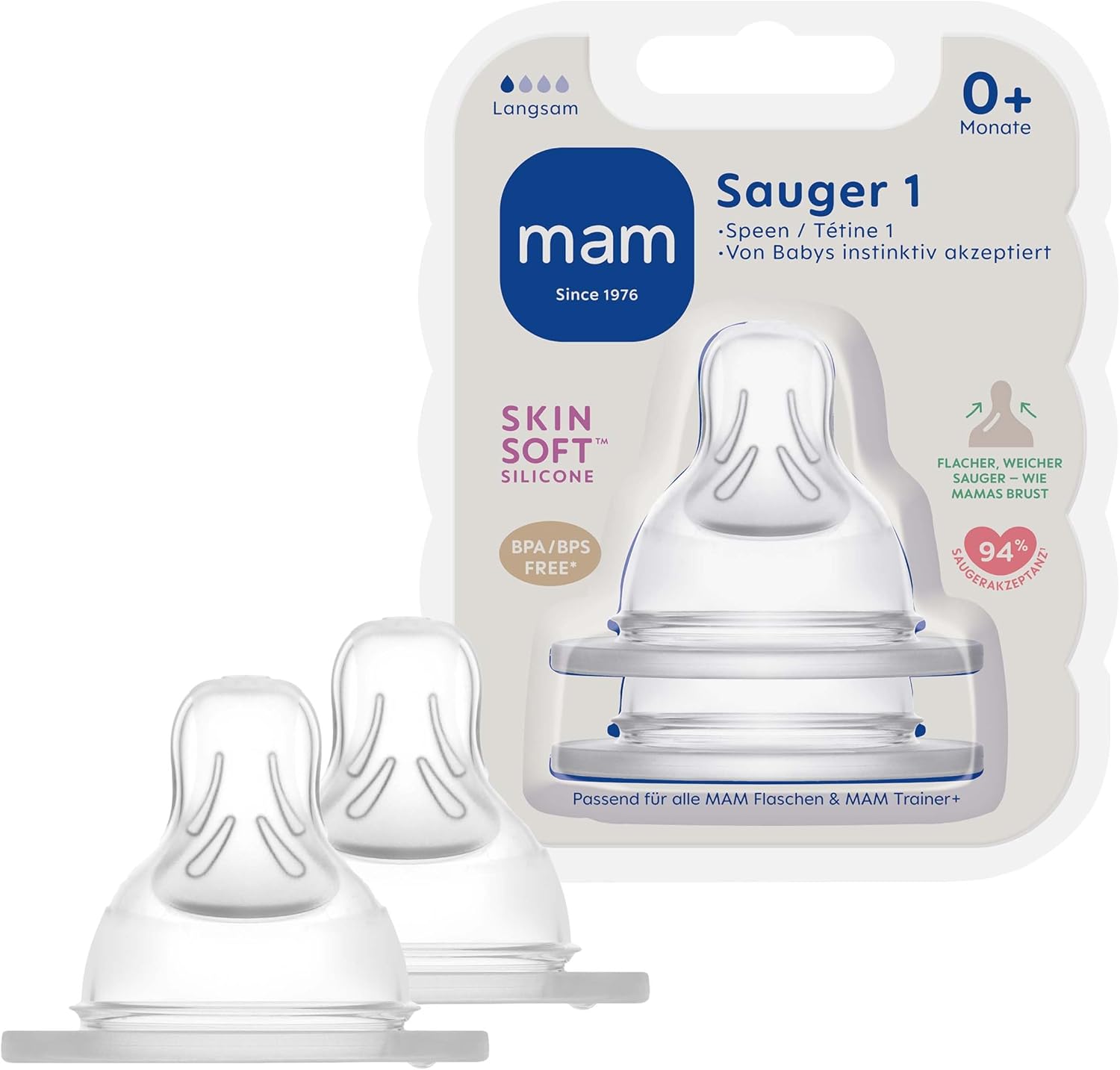 Mam Tettarella per Biberon Misura 1 (0 mesi+), Confezione Doppia - immagine 1