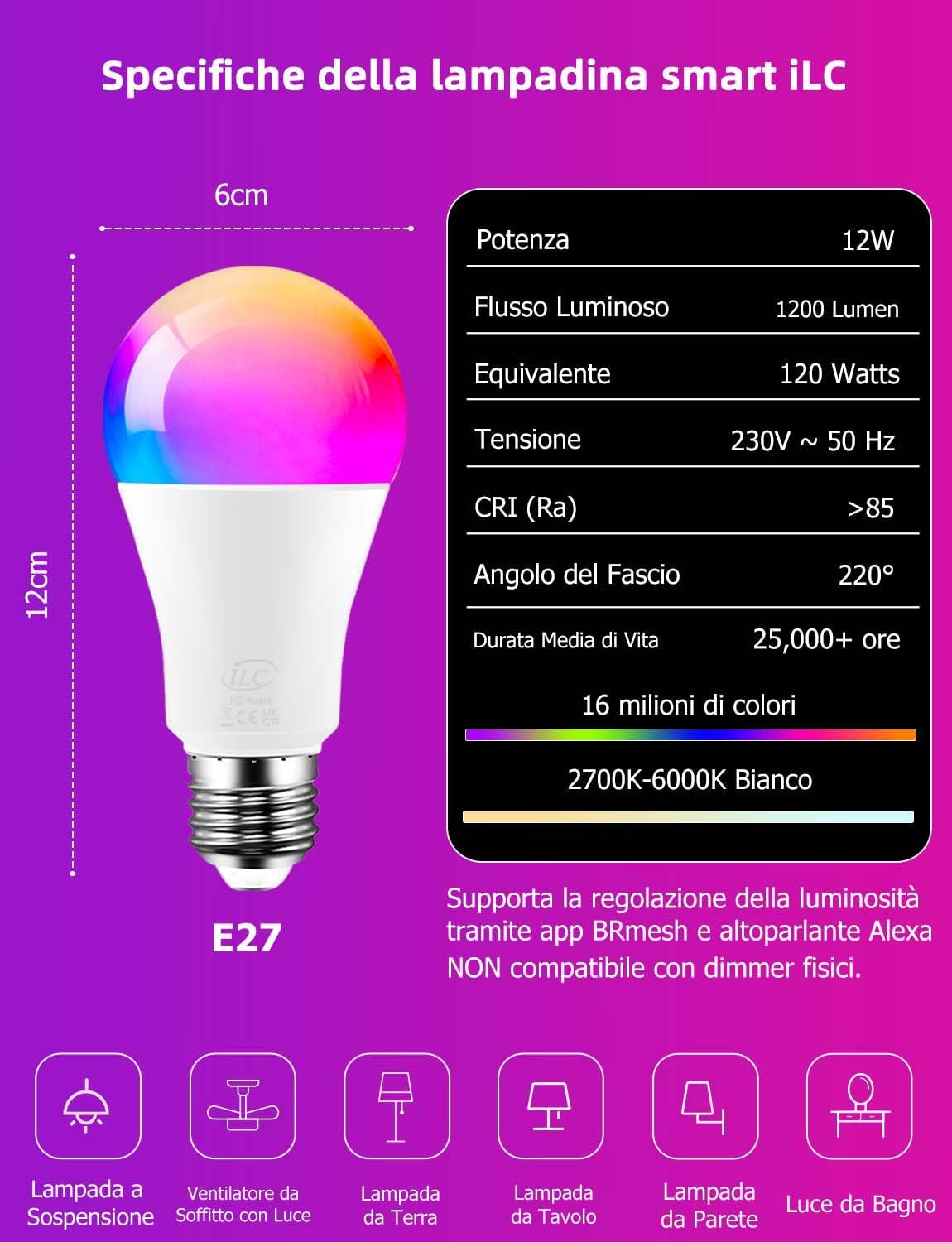 Ilc Lampadine Alexa Smart LED E27 12W (4 pezzi) - immagine 7