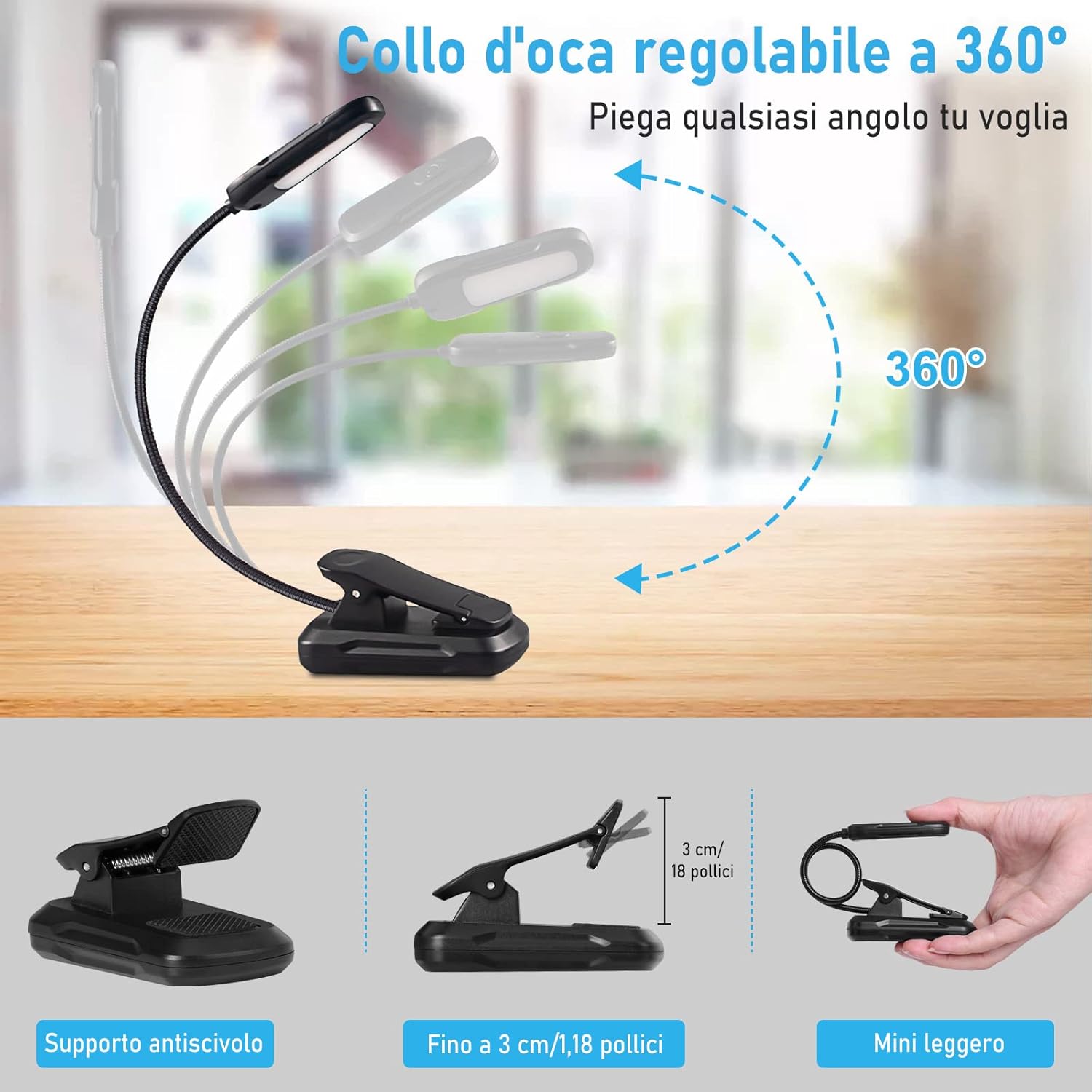 Diboniur Luce Pinza 9 LED USB Ricaricabile - immagine 4