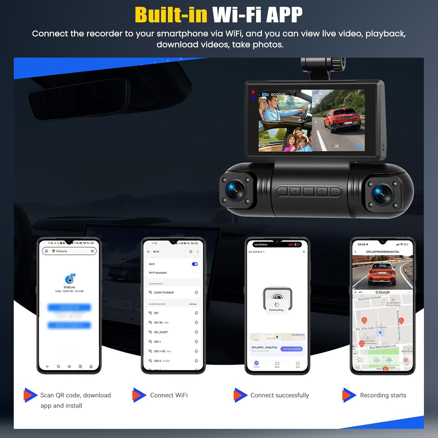 Dash Cam Auto 2K con WiFi e Grandangolo 150° - immagine 3