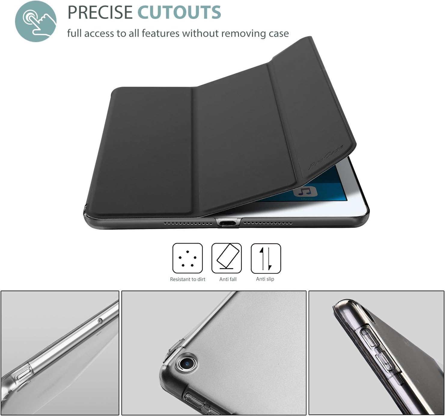 Procase Custodia Smart Cover per iPad 9.7 (2017/2018), Nero - immagine 3
