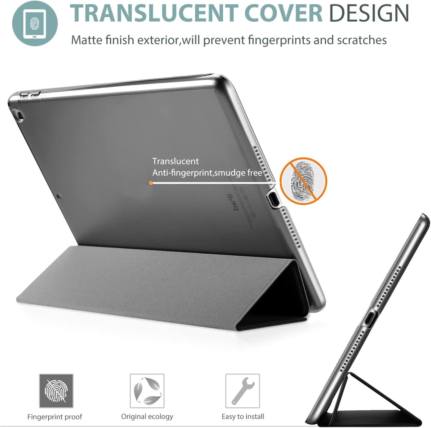 Procase Custodia Smart Cover per iPad 9.7 (2017/2018), Nero - immagine 4