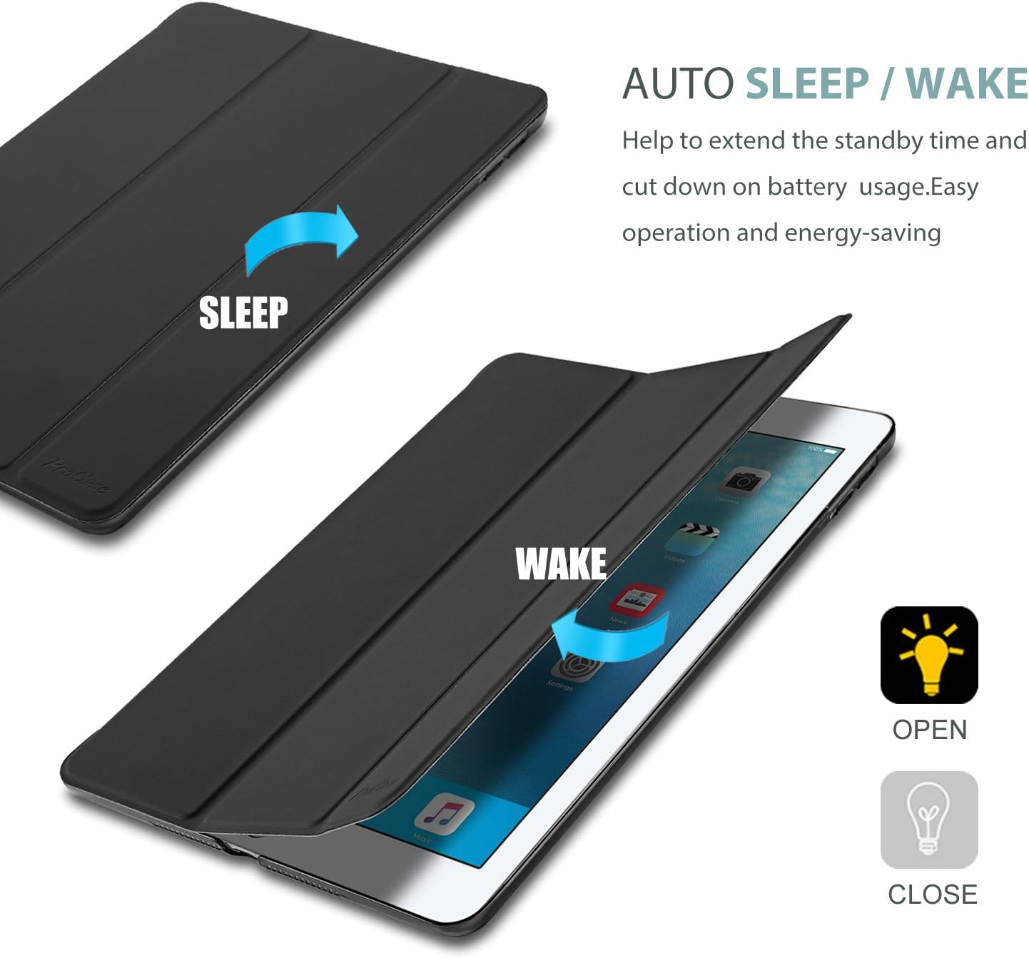 Procase Custodia Smart Cover per iPad 9.7 (2017/2018), Nero - immagine 7