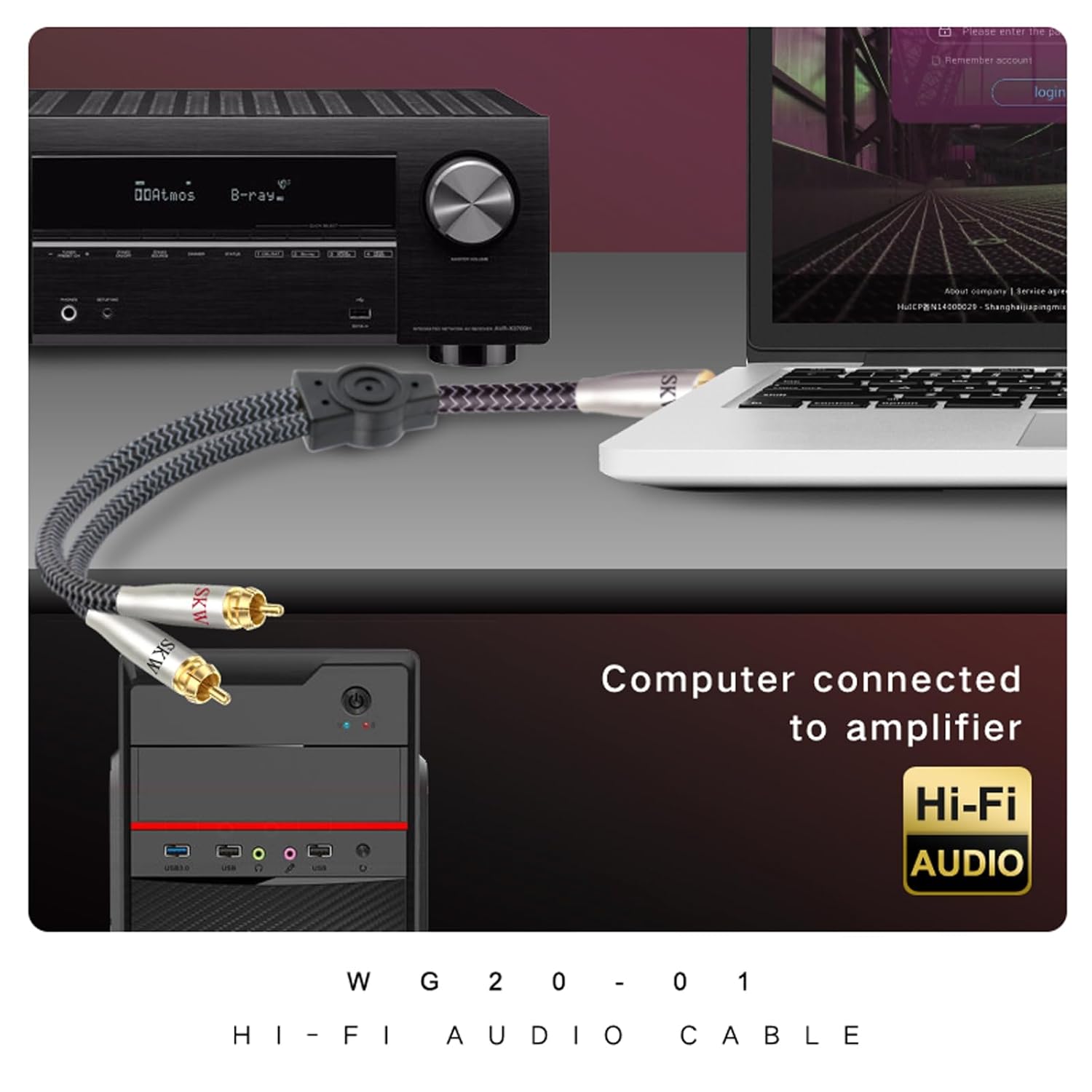 Skw Cavo Jack a RCA 3,5mm - 2RCA Audio Splitter Y 3m - immagine 5