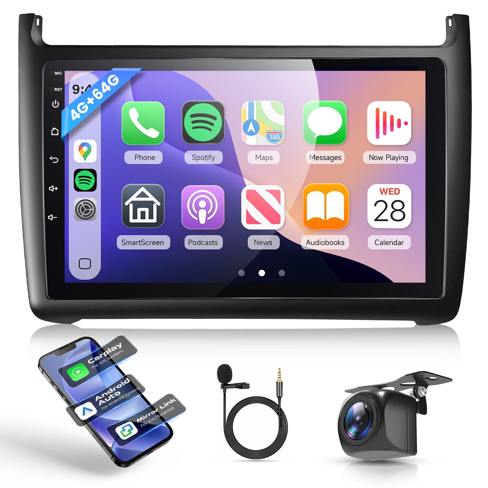 Autoradio Android 9" HD per VW Polo 2008-2016