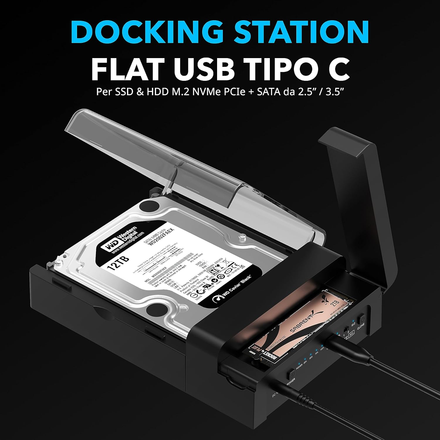 Sabrent Docking Station M.2 NVMe + SATA SSD HDD - immagine 2