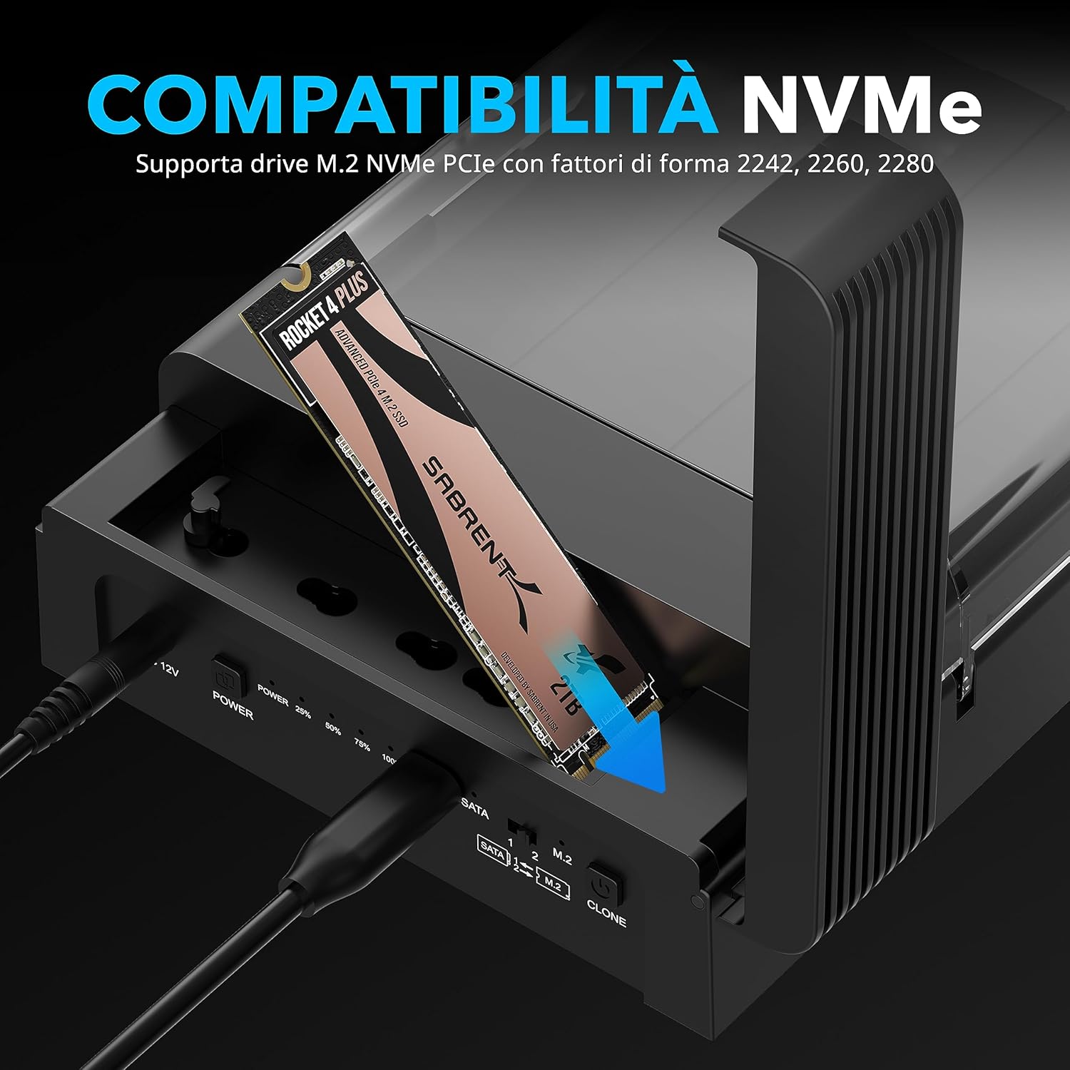 Sabrent Docking Station M.2 NVMe + SATA SSD HDD - immagine 3