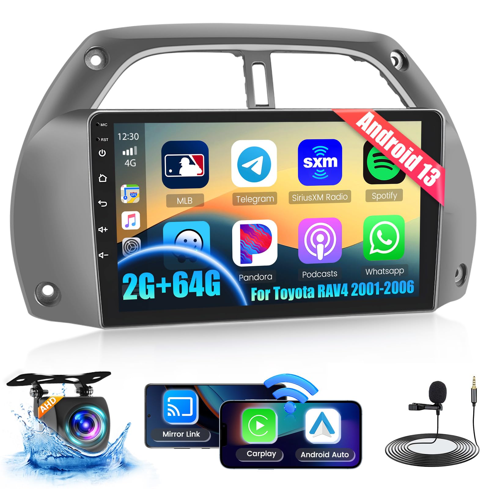 Fuluku Android 13 Autoradio 9" per Toyota RAV4 2001-2006