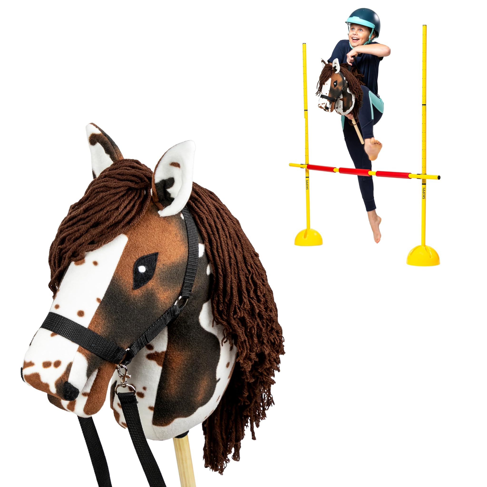 SKIPPI Set Hobby Horse Pezzato Sauro e Ostacolo 135 cm