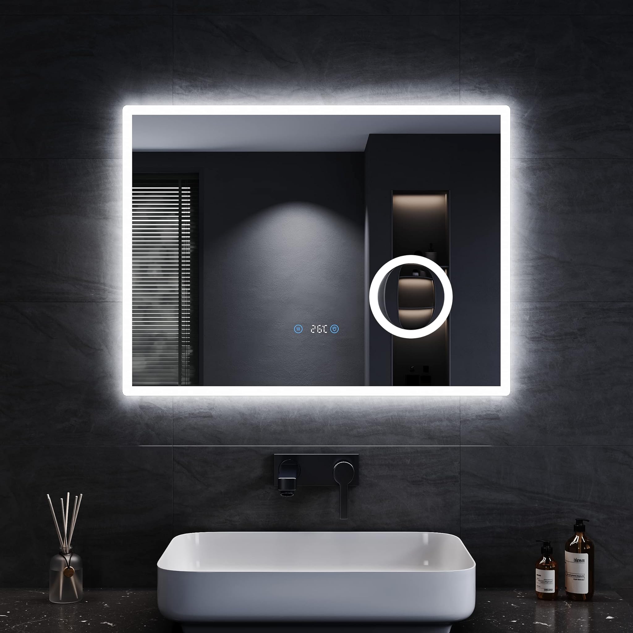 Sonni Specchio da Bagno LED 80x60cm con Orologio