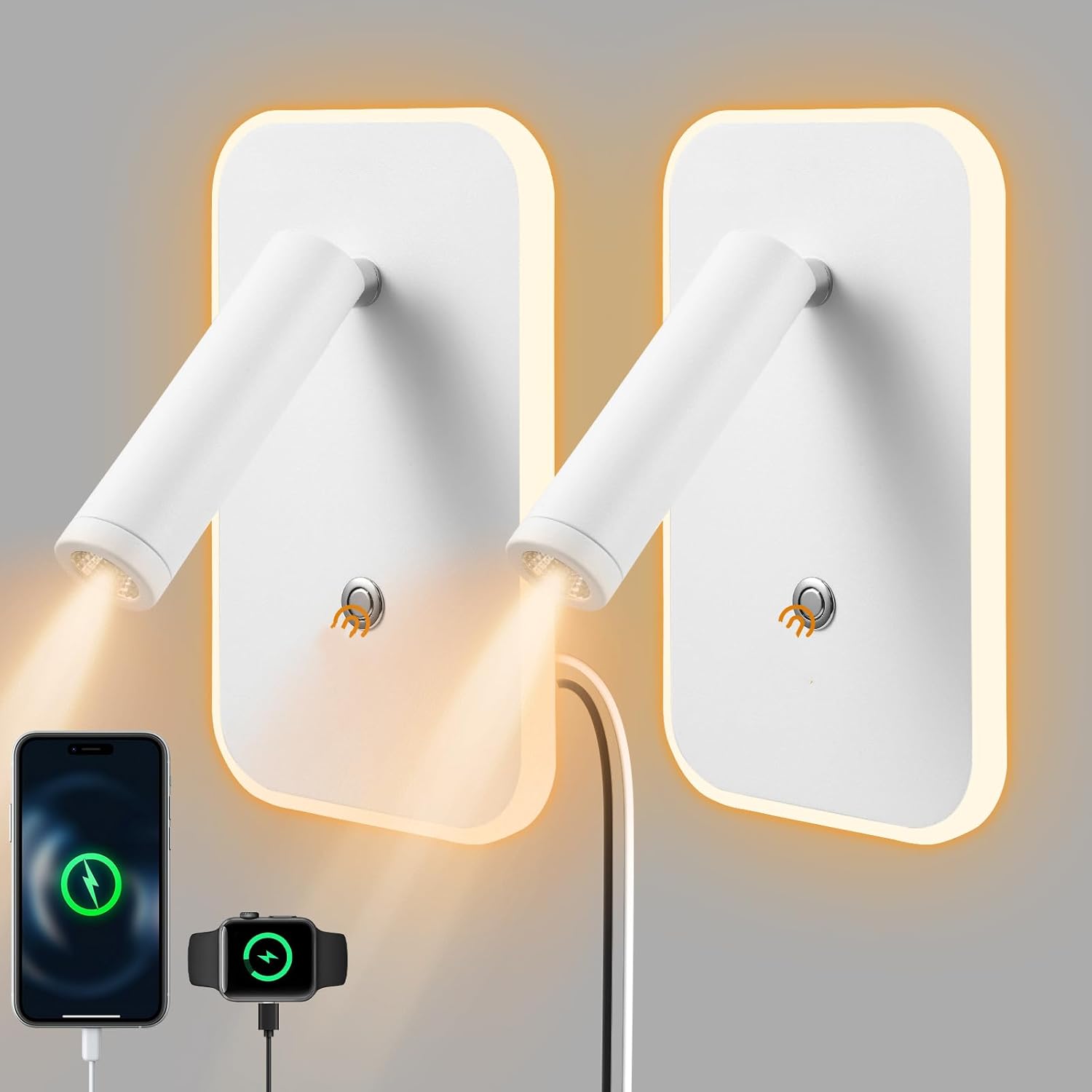Lampada da Parete LED Dimmerabile con USB e Type-C (2 Pezzi)