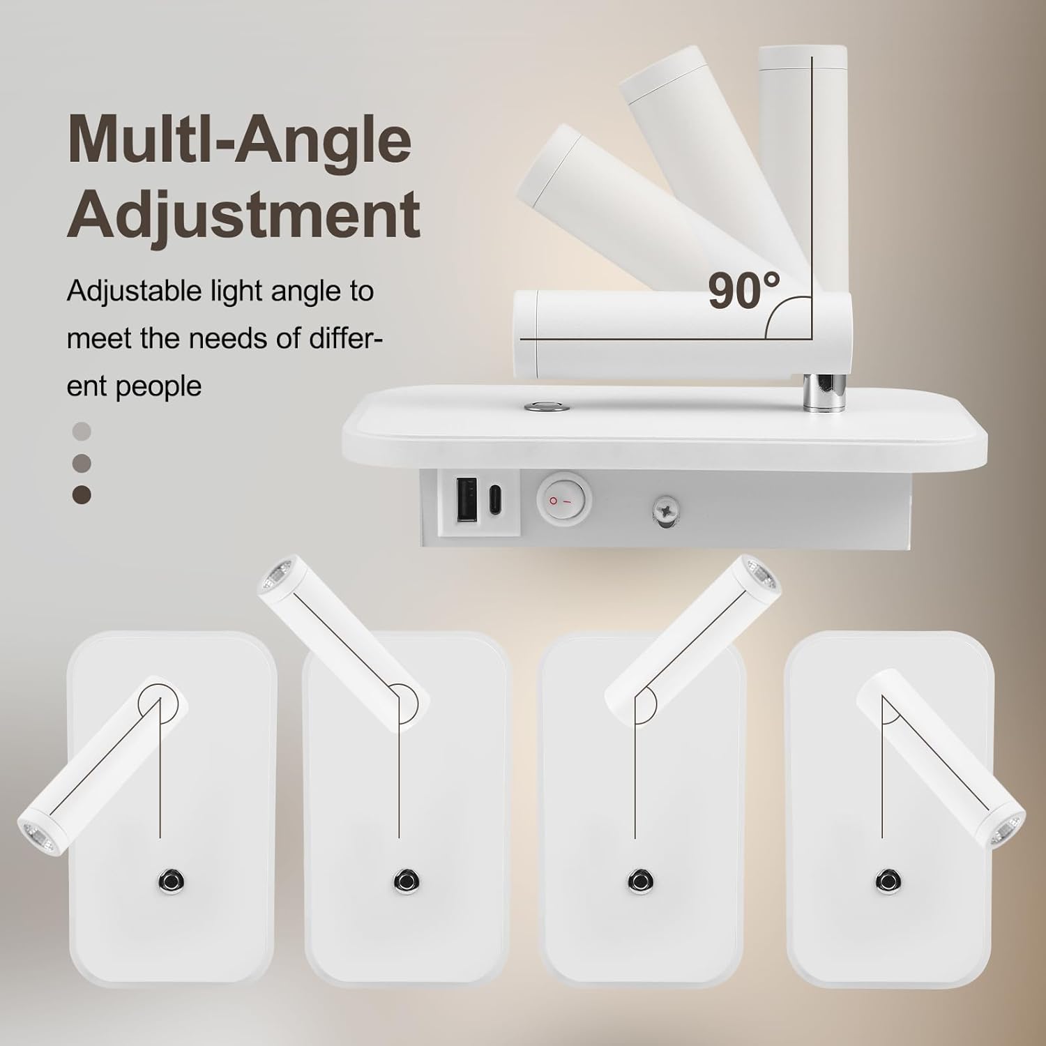 Lampada da Parete LED Dimmerabile con USB e Type-C (2 Pezzi) - immagine 2