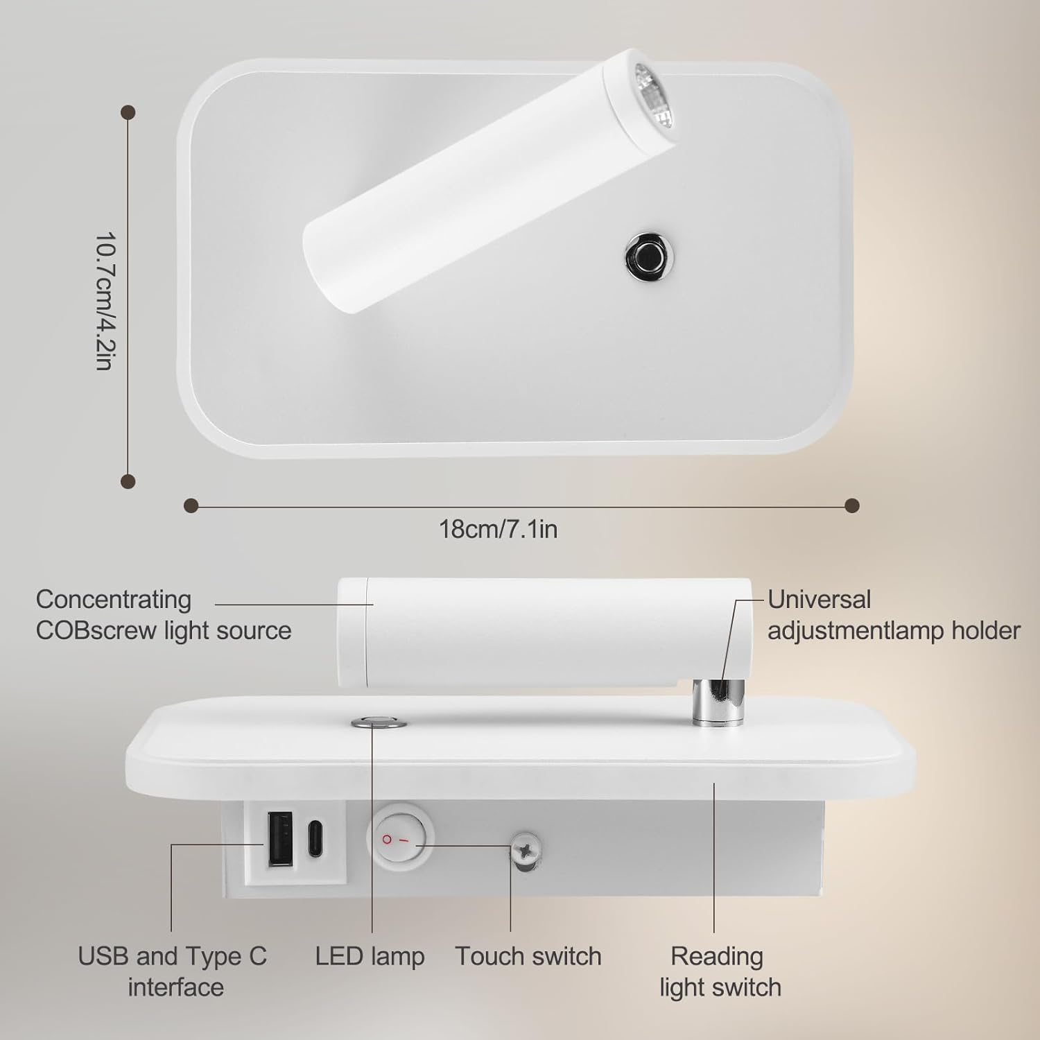 Lampada da Parete LED Dimmerabile con USB e Type-C (2 Pezzi) - immagine 3