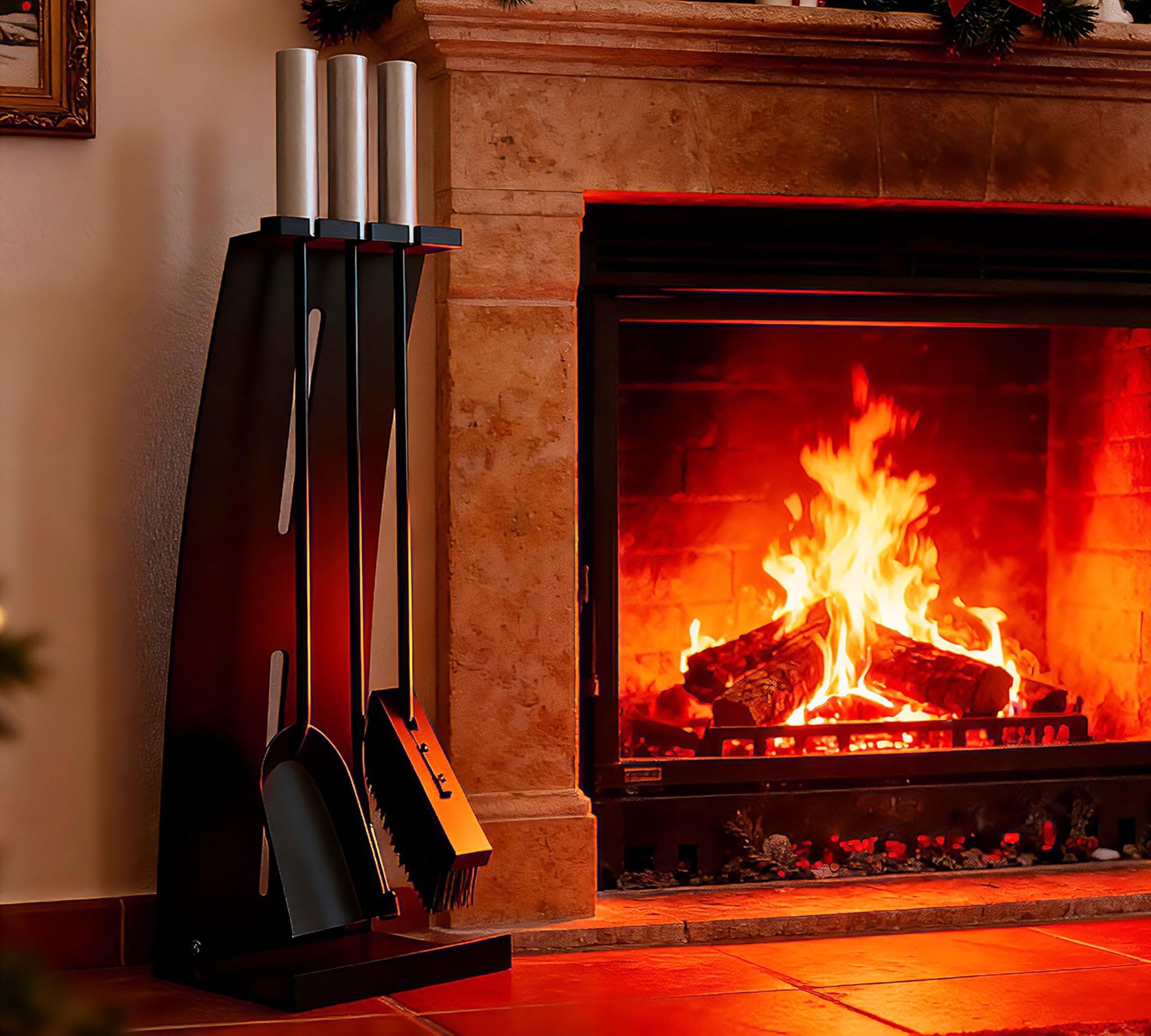 Kingson - Set Attrezzi Camino 4 Pezzi Acciaio Inox 54,5cm