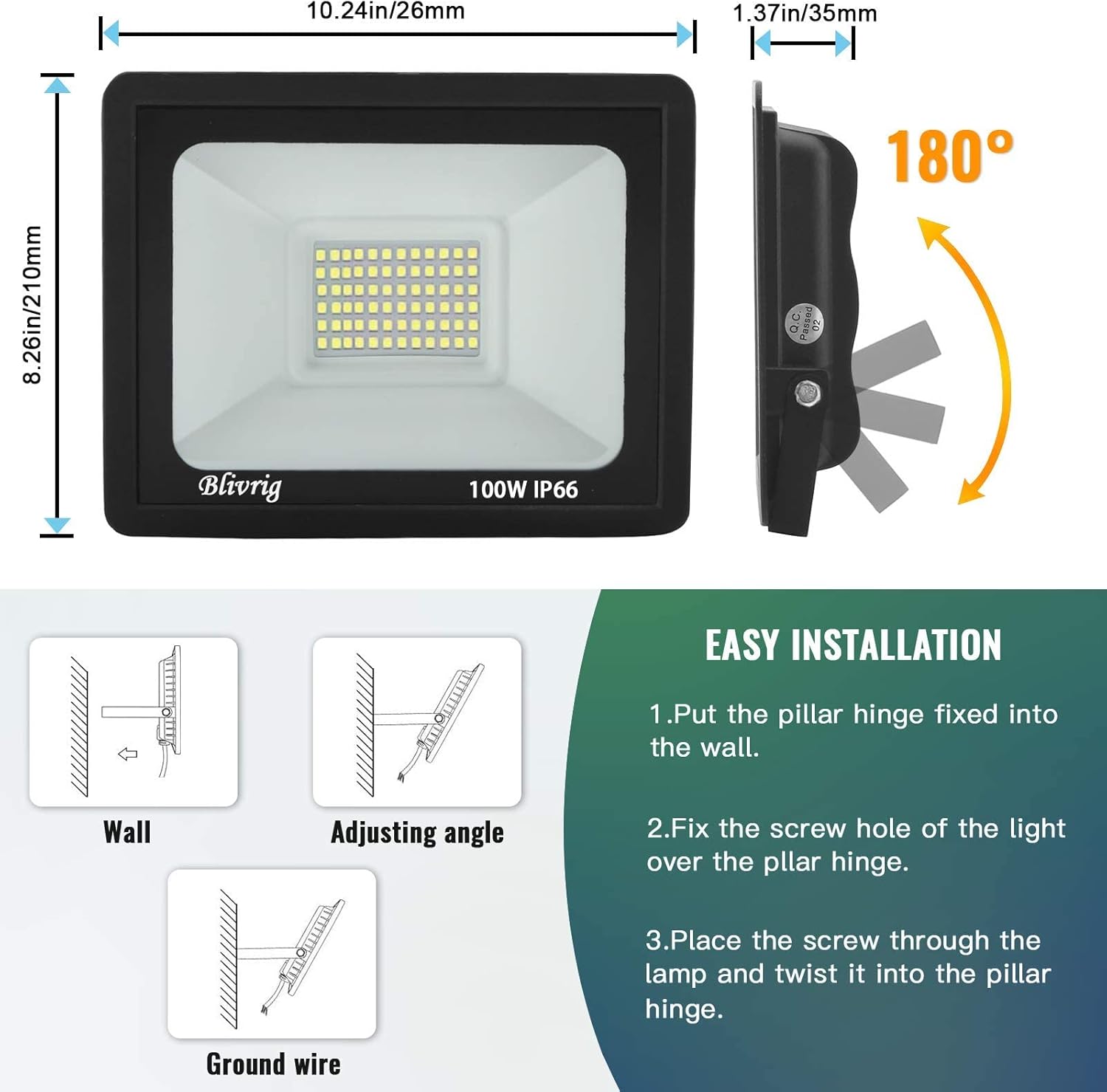 Blivrig Faretto LED da Esterno 100W 3000K - 4 Pezzi - immagine 3