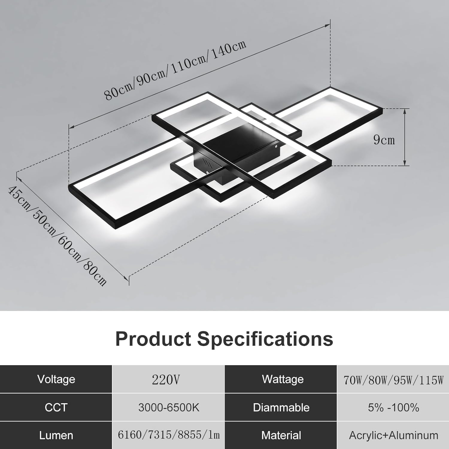 Mqw Plafoniera LED Rettangolare L80, Nera - immagine 4