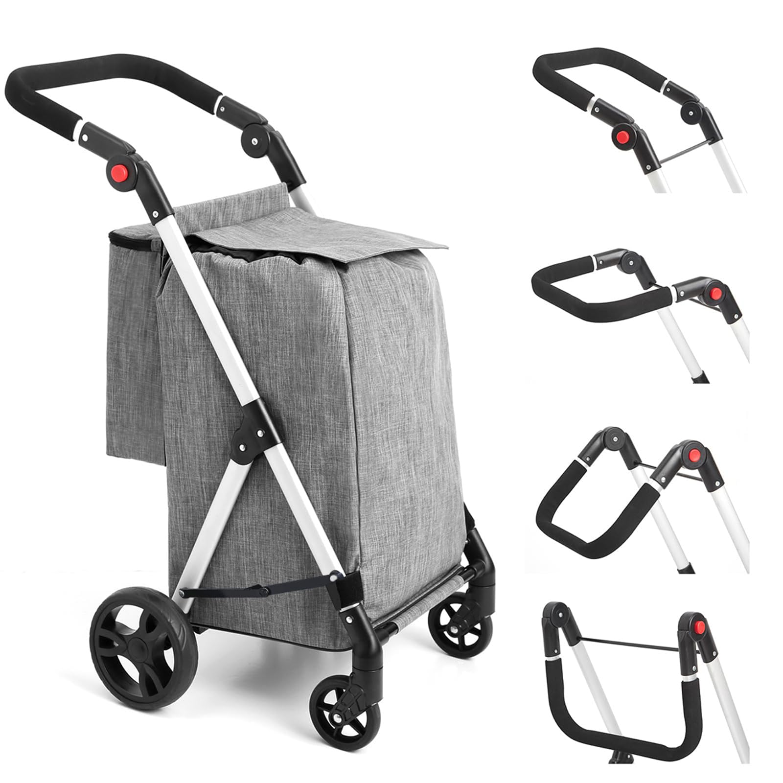 Leuya Abc Carrello della Spesa 4 Ruote, Grigio