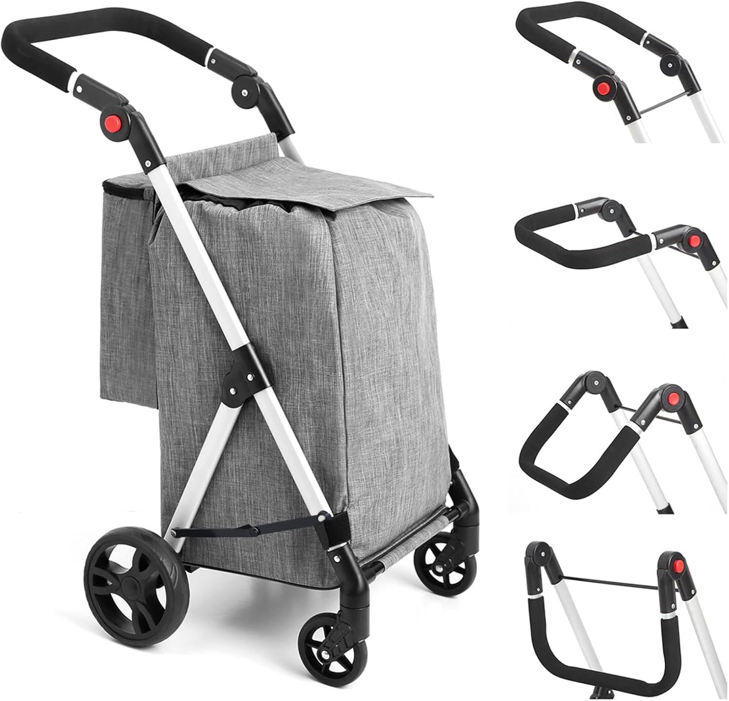 Leuya Abc Carrello della Spesa 4 Ruote, Grigio - immagine 1