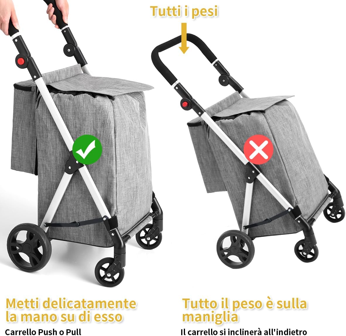 Leuya Abc Carrello della Spesa 4 Ruote, Grigio - immagine 3