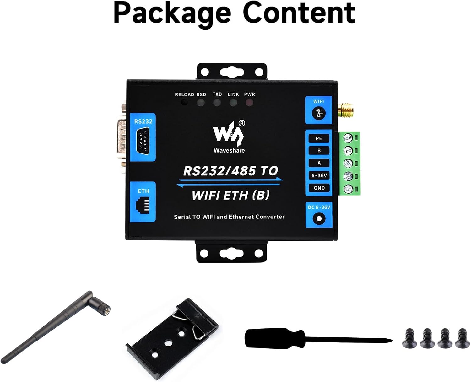 Waveshare Server Seriale Industriale RS232/485 a WiFi/Ethernet - immagine 2