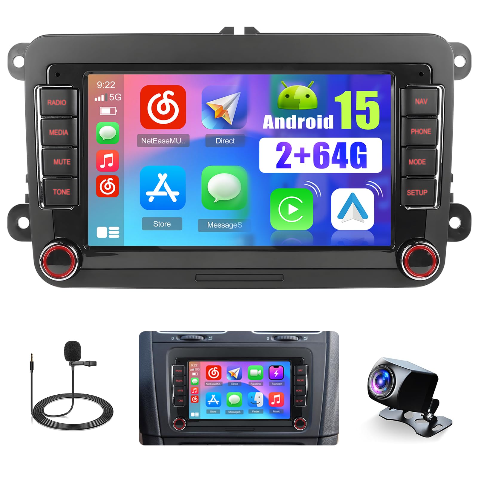 Autoradio Android 15 Wireless Carplay 7 Pollici, VW