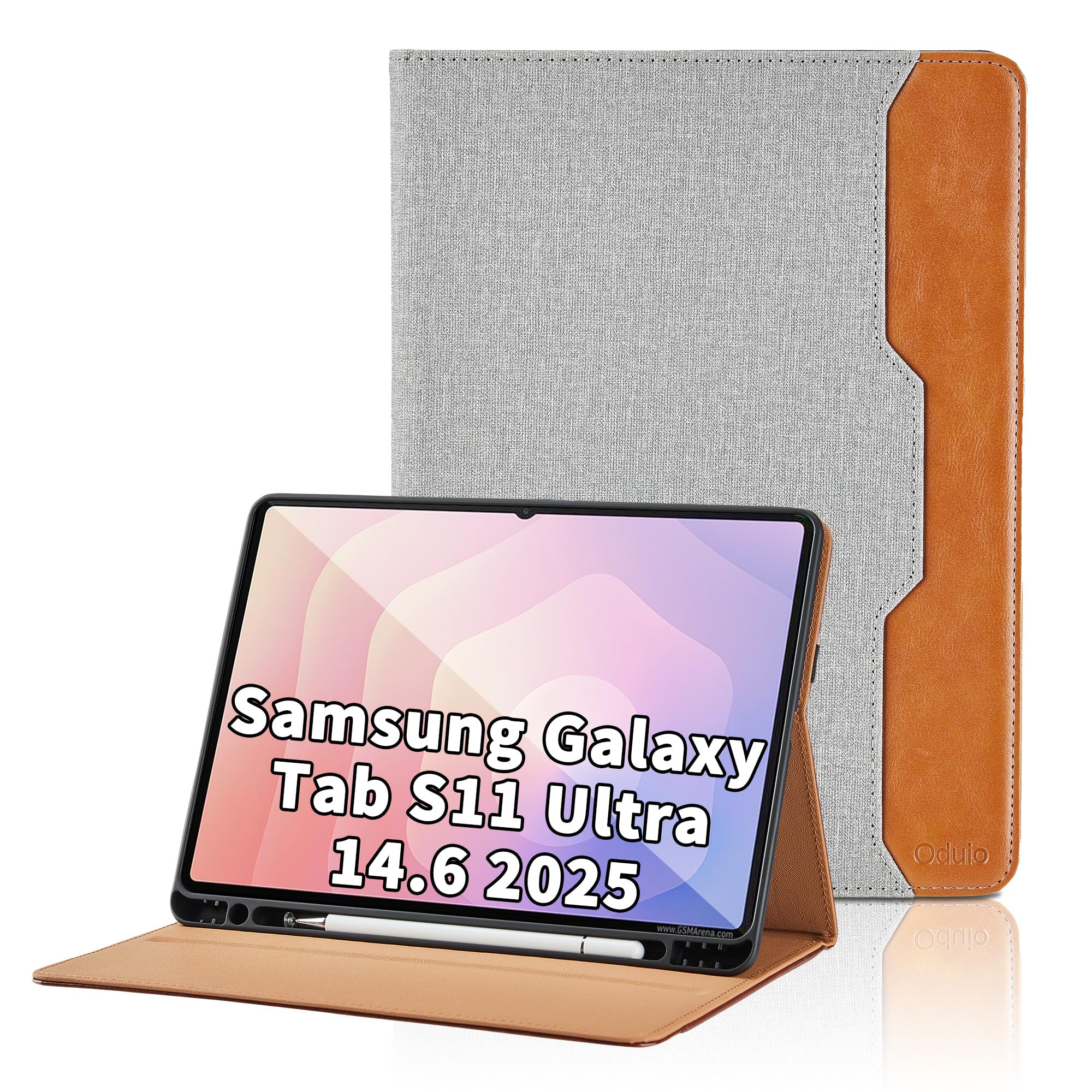 Custodia per Samsung Galaxy Tab S11 Ultra 14.6 Pollici 2025 SM-X930/SM-X936B/SM-X936N Flip Cover Pelle PU Tablet Case, Funzione Supporto Cover Protettiva con Tasca, Funzione di Supporto - Grigio