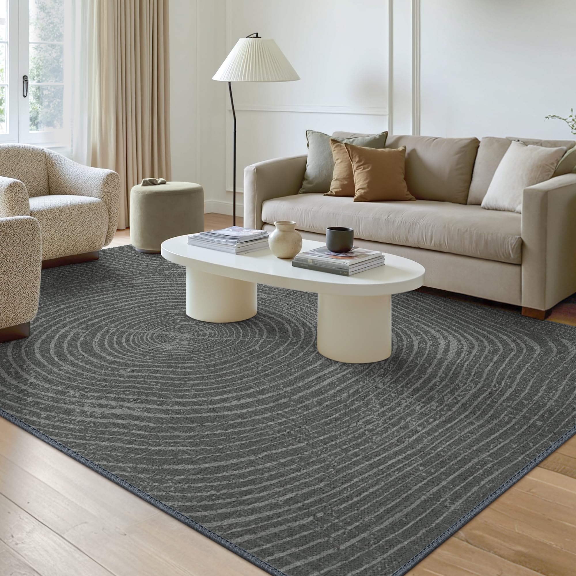 GENIMO - Tappeto Antiscivolo Moderno Botanico - 120x170cm - Corto Pile - Design Naturale e Elegante - Perfetto per Soggiorno - Marrone