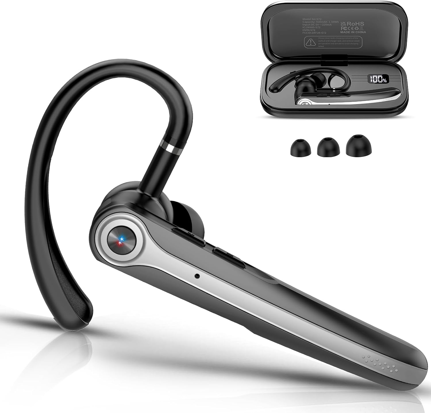 Auricolare Bluetooth Singolo V5.4 Nero - immagine 1