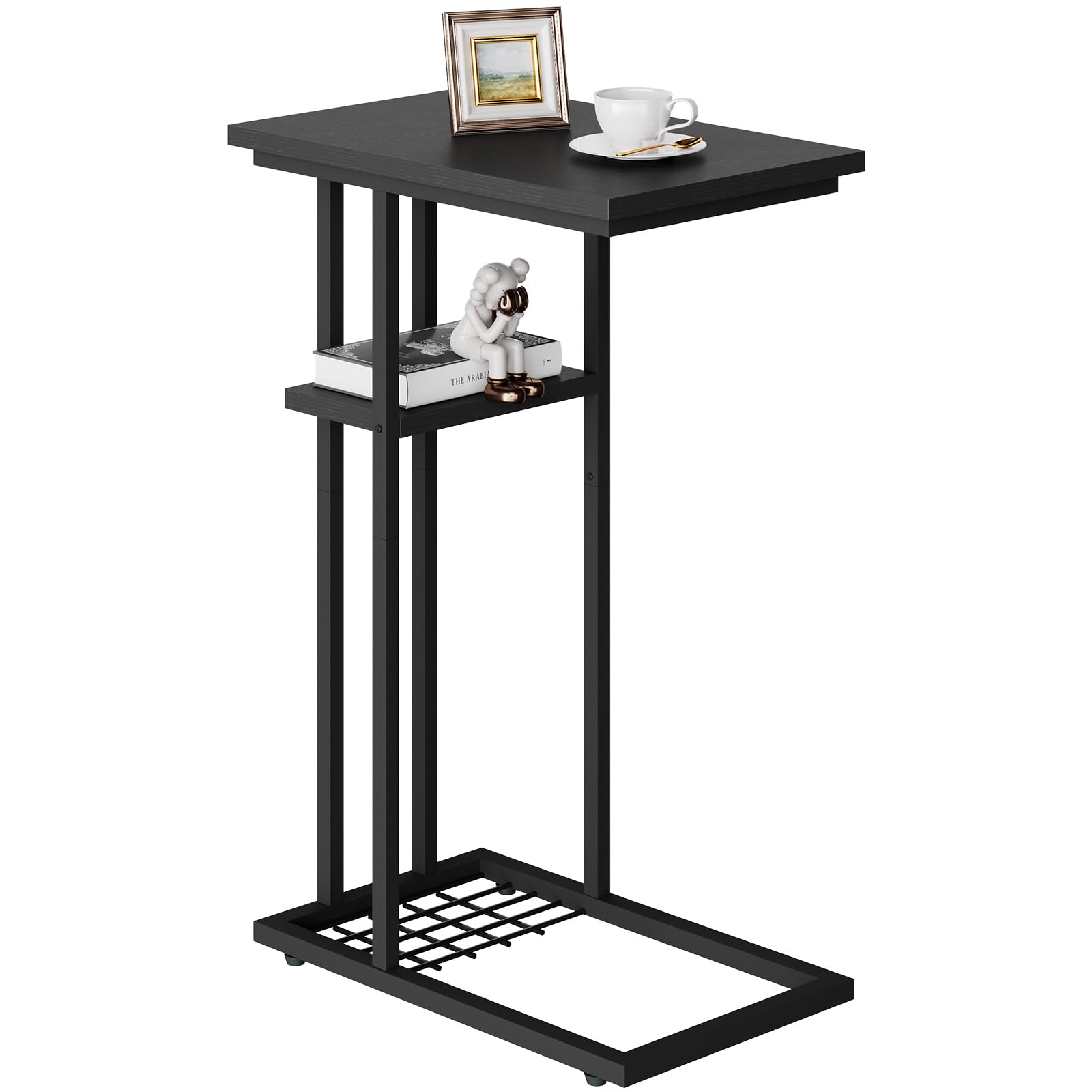 Ymyny Tavolino Laterale da Divano a C Industriale, Nero