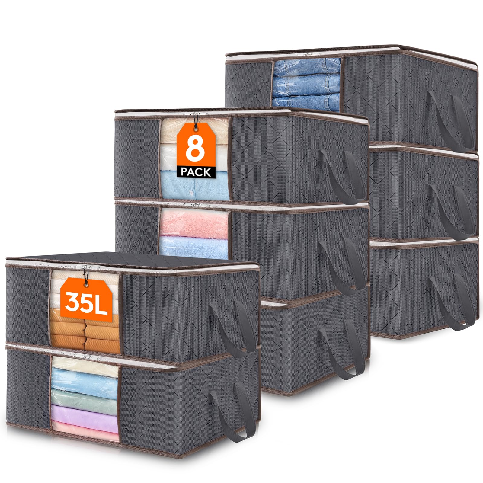 Lifewit 8 pezzi 35L Scatole per vestiti pieghevoli, Grigio
