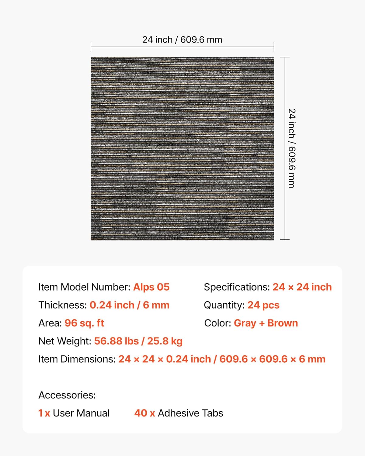 Vevor Piastrelle per Moquette 610x610 mm 24 Pezzi - immagine 7