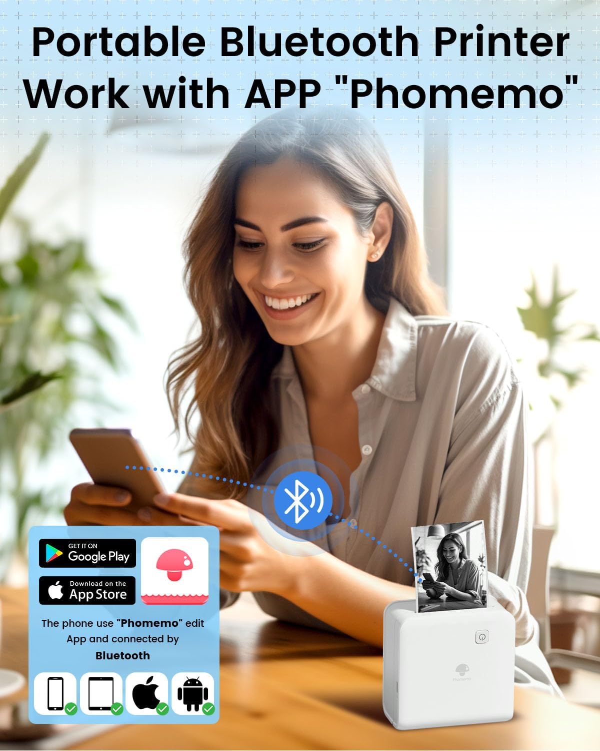 Phomemo M02 Pro - Impresora térmica Bluetooth con 3 rollos de papel adhesivo blanco, compatible