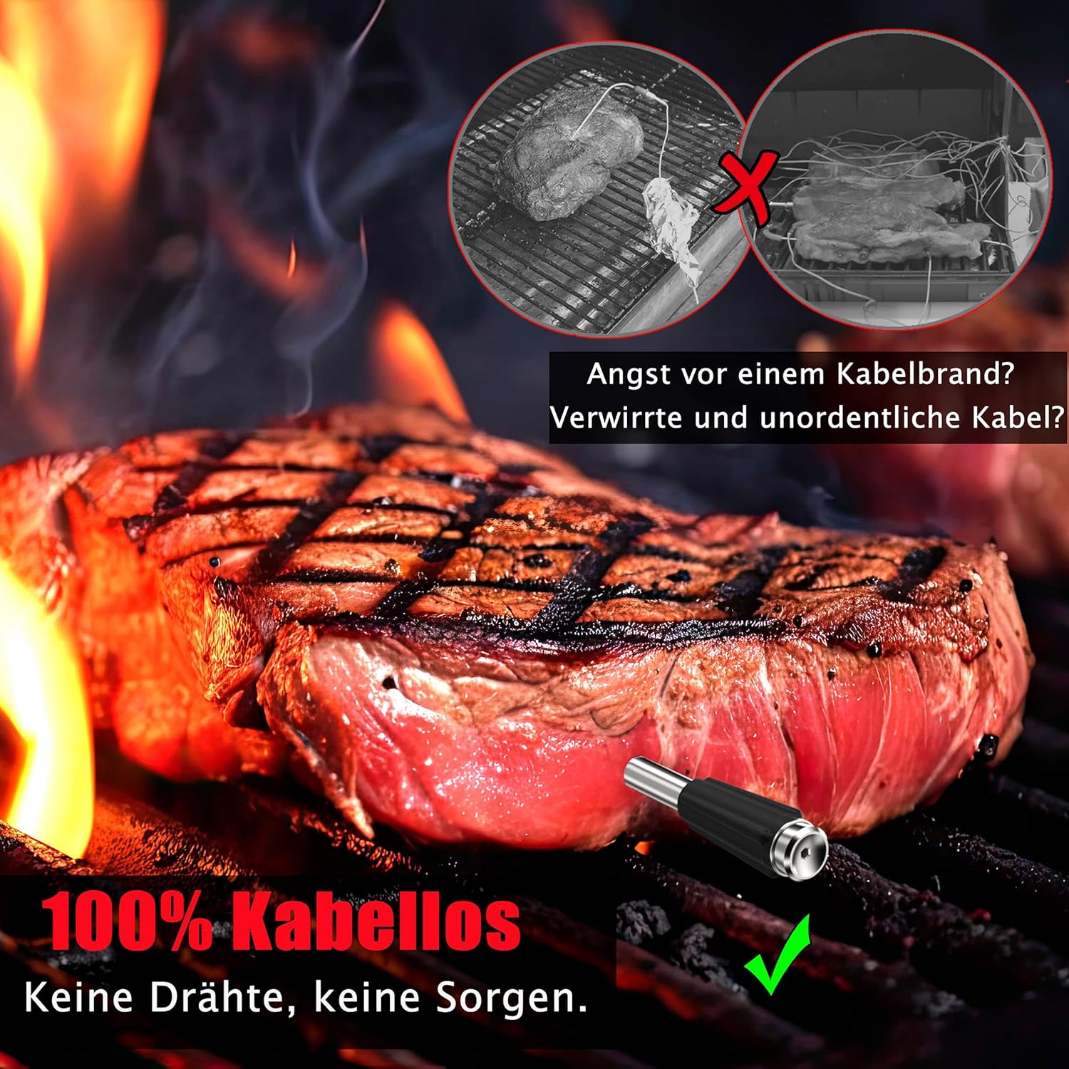 Termometro per barbecue senza fili, con due sonde più sottili, APP Bluetooth, 100 m, termometro per arrosti, per forno, barbecue, rotisserie Airfryer (Two Probes) - immagine 2