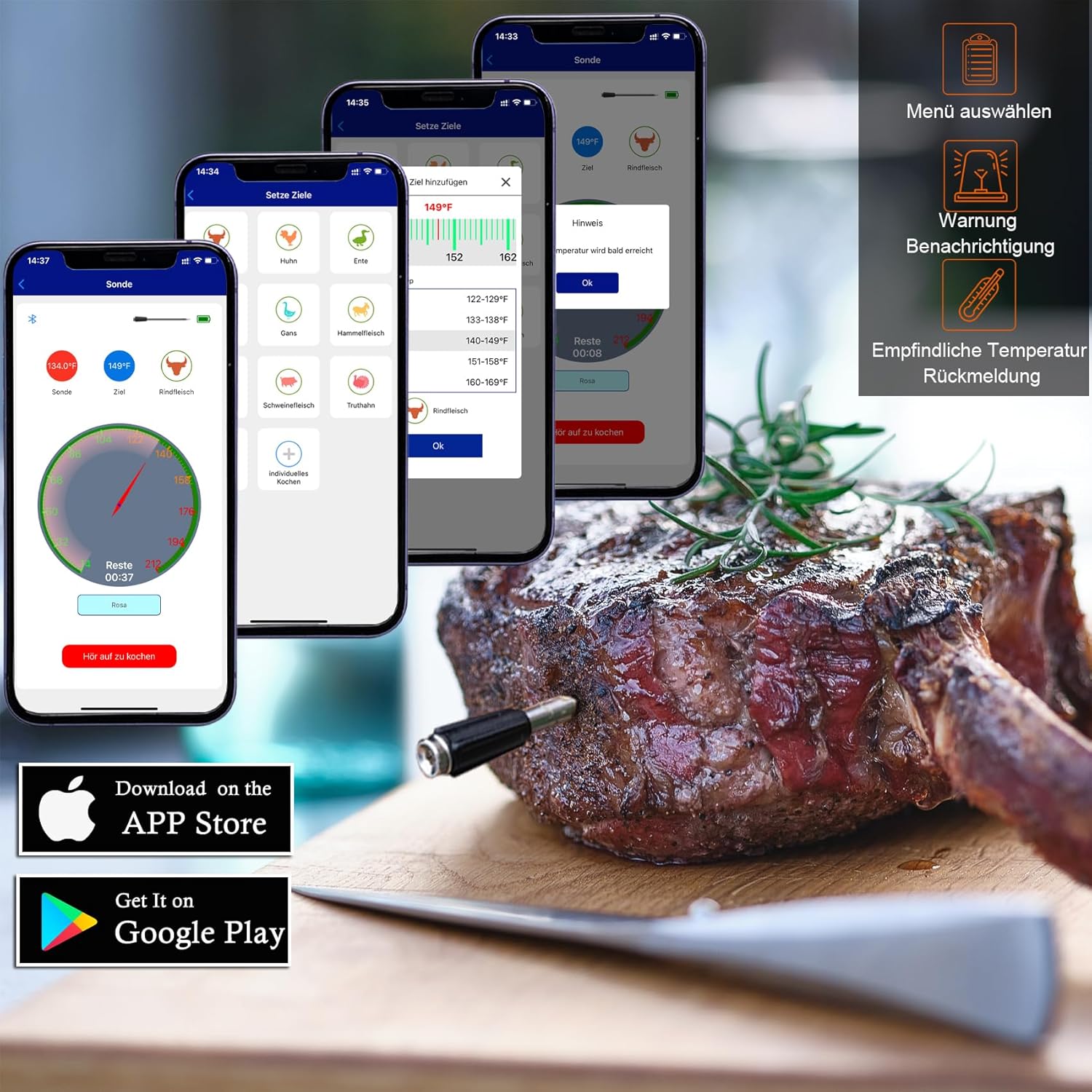 Termometro per barbecue senza fili, con due sonde più sottili, APP Bluetooth, 100 m, termometro per arrosti, per forno, barbecue, rotisserie Airfryer (Two Probes) - immagine 3