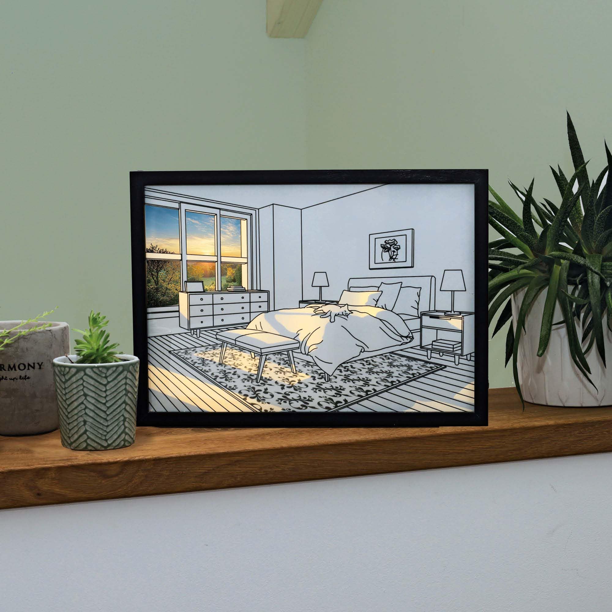 Hellum Cornice Portafoto LED con Gatto 31,3cm