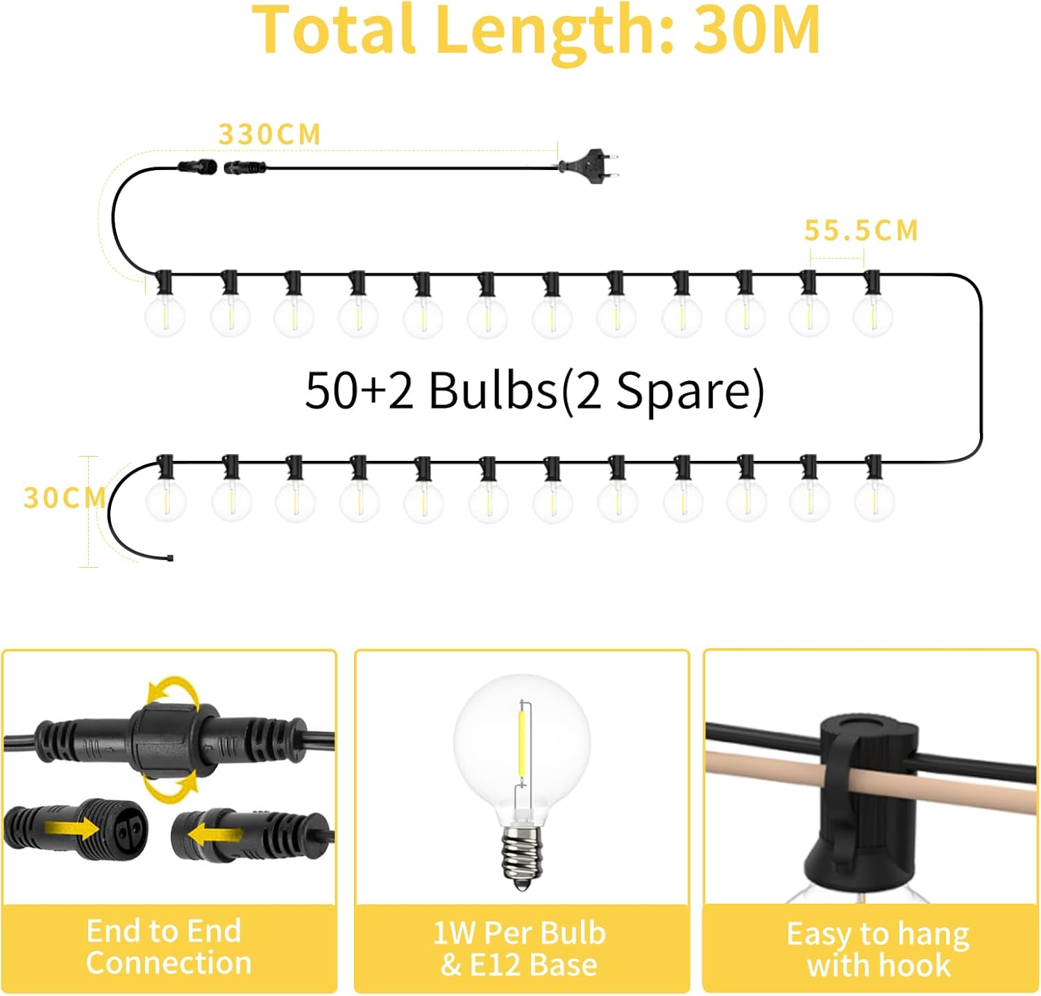 Yuusei Catene Luminose Esterno 30M con Telecomando - immagine 2