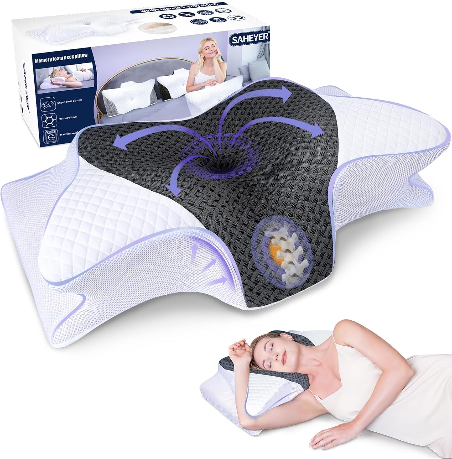 Saheyer Cuscino Cervicale Ergonomico in Memory Foam