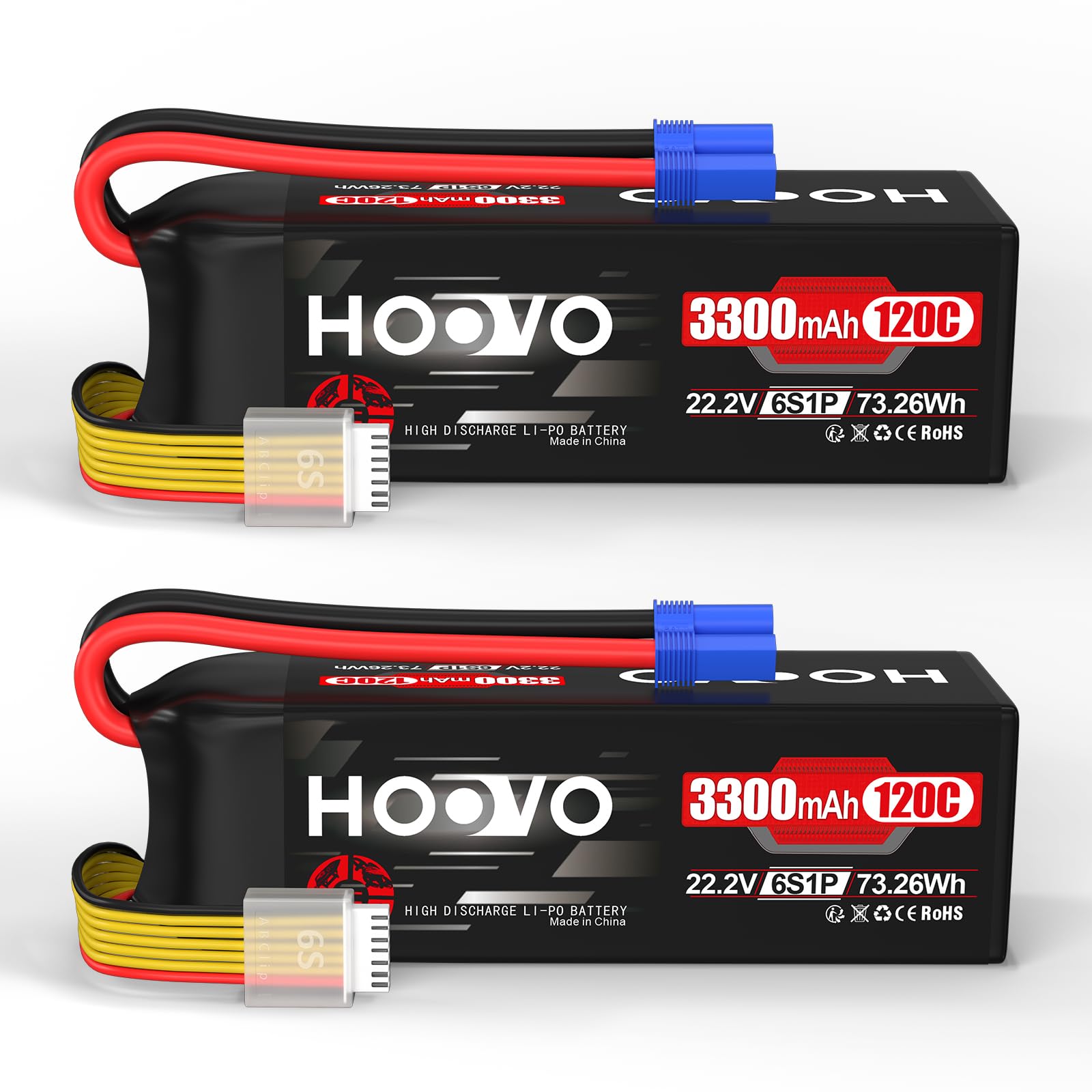 Hoovo Batteria Lipo 6S 3300mAh 120C 22.2V con EC5 (2 Pezzi)