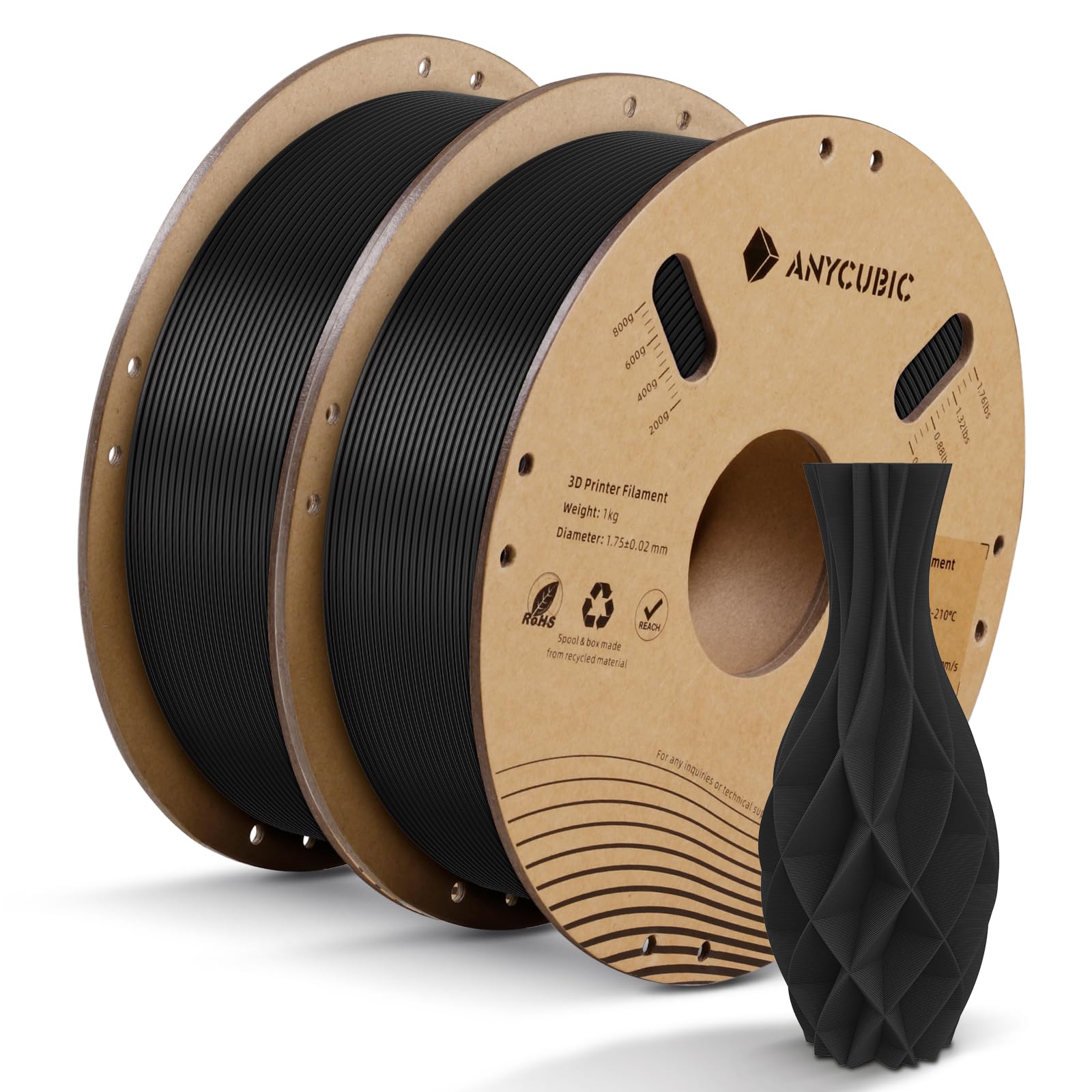 Anycubic Filamento PLA 1.75mm per Stampante 3D, Nero 2KG