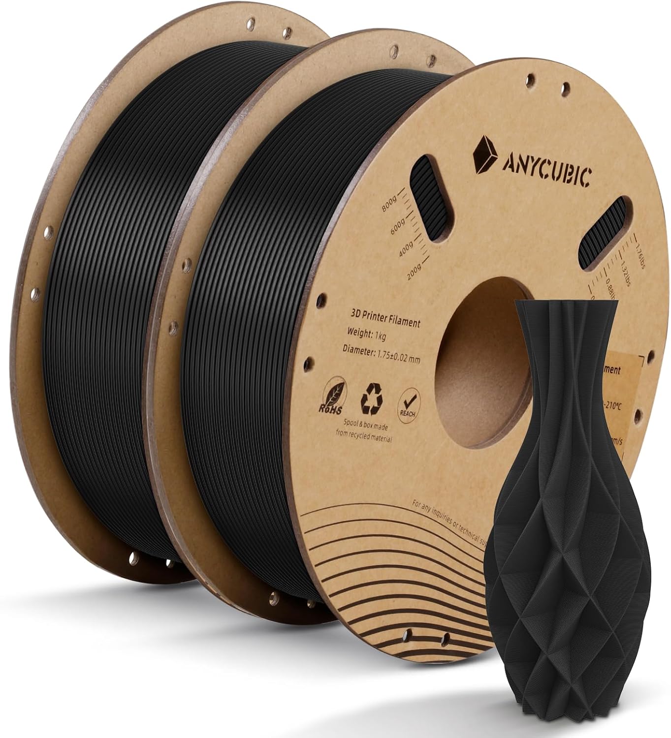 Anycubic Filamento PLA 1.75mm per Stampante 3D, Nero 2KG - immagine 1