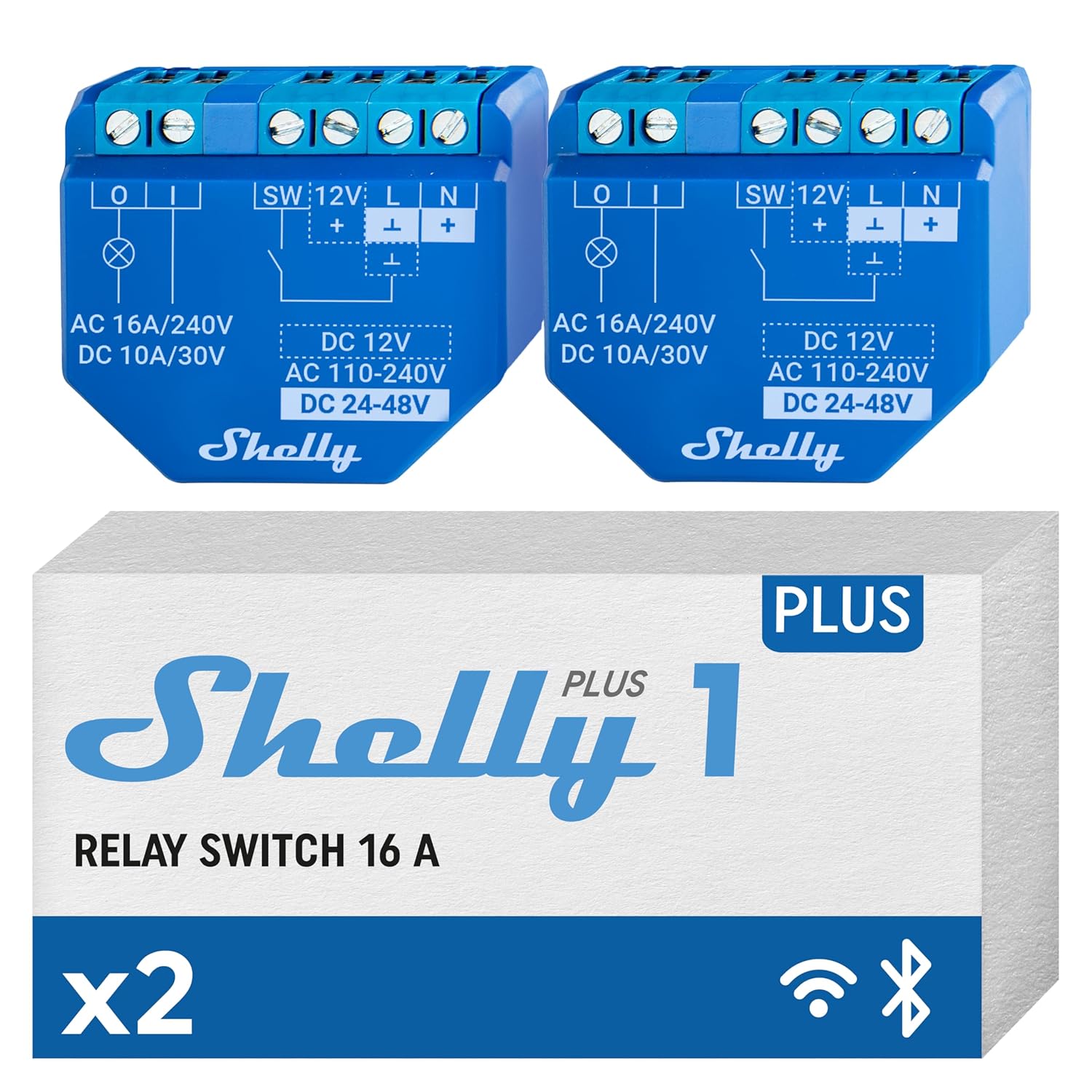 Shelly Plus 1 interruttore WiFi, confezione da 2 pezzi - immagine 1