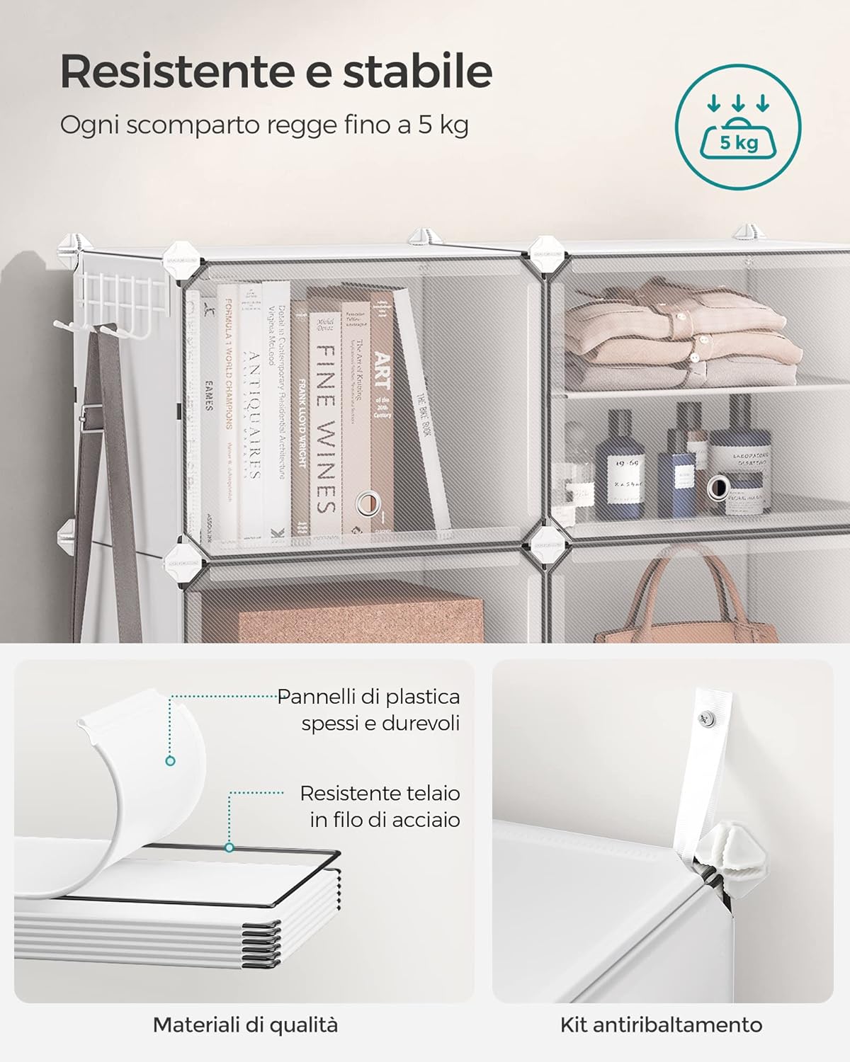 Songmics Scarpiera Modulare a 8 Scomparti, Bianca - immagine 3